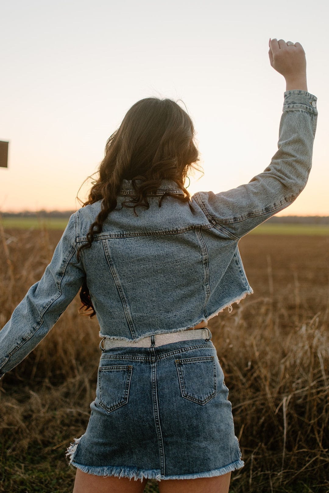 Rhinestone Cropped Denim Jacket