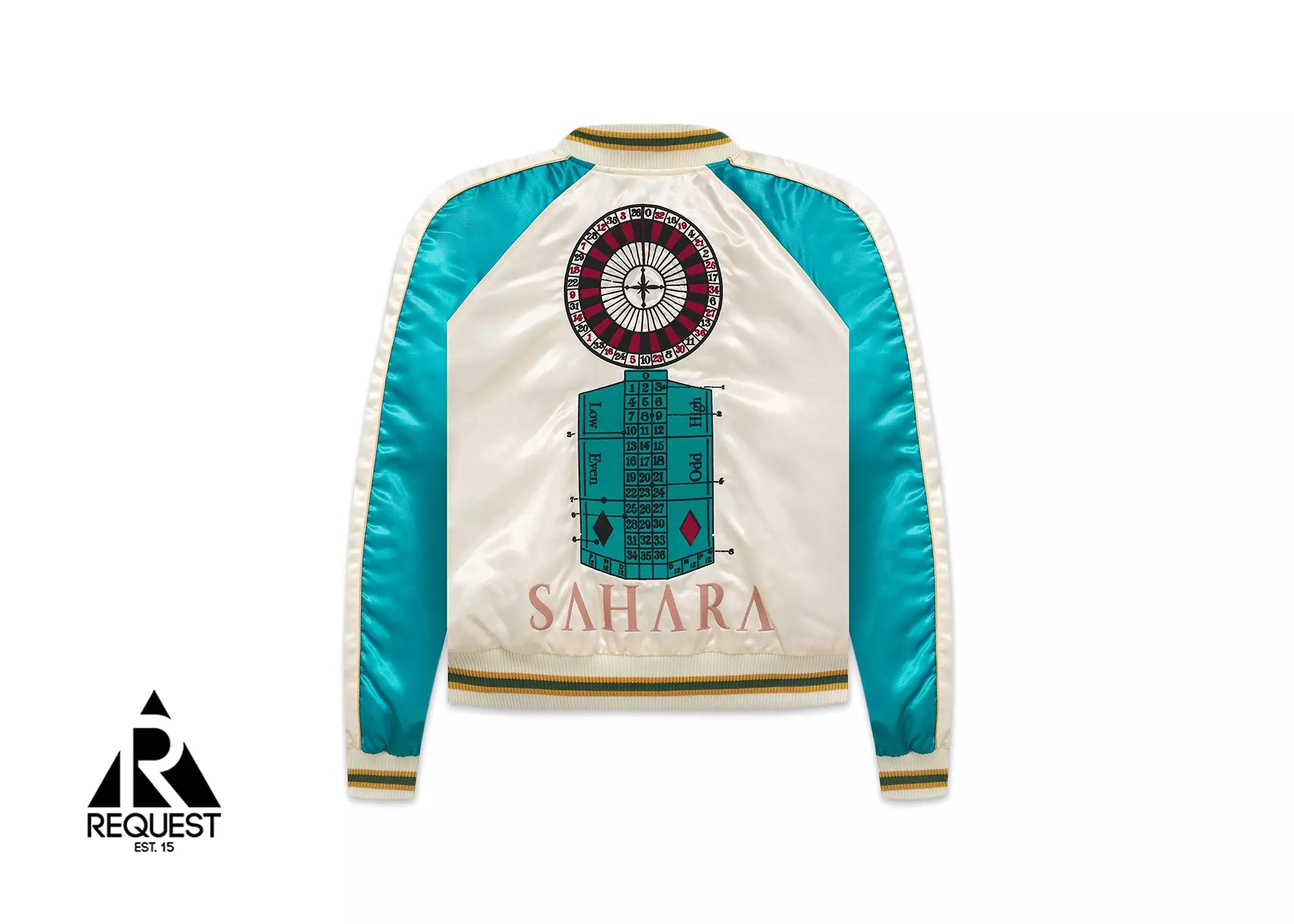 Rhude Smoking Satin Bomber Jacket Off-White/Turquoise