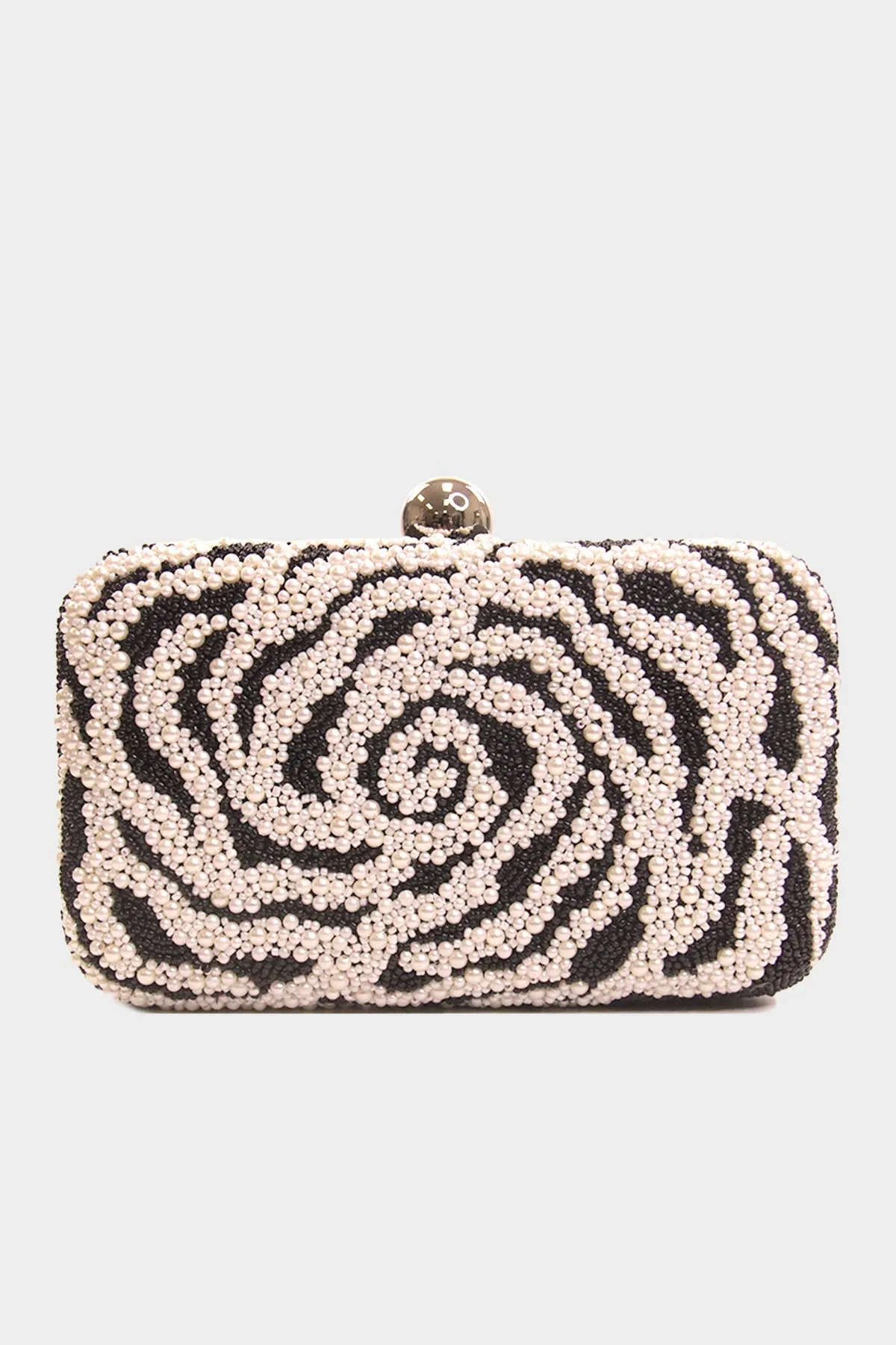 Rose Pearled Clutch in Black/White