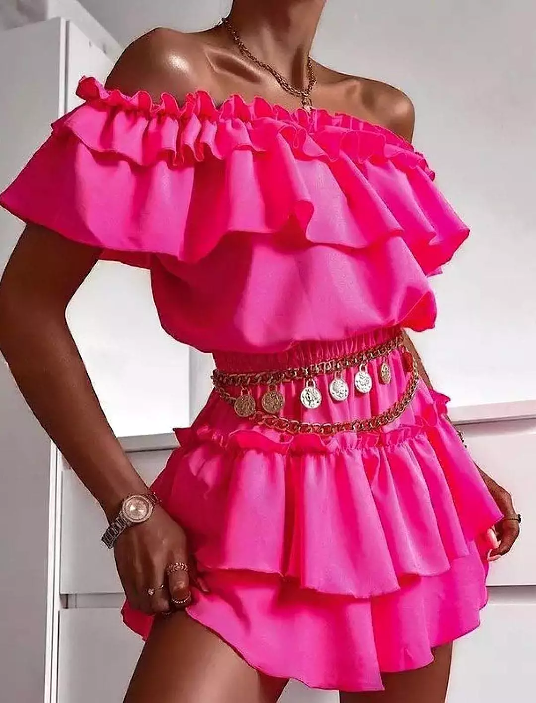 Ruffle Detailed Layered Skirt Dress