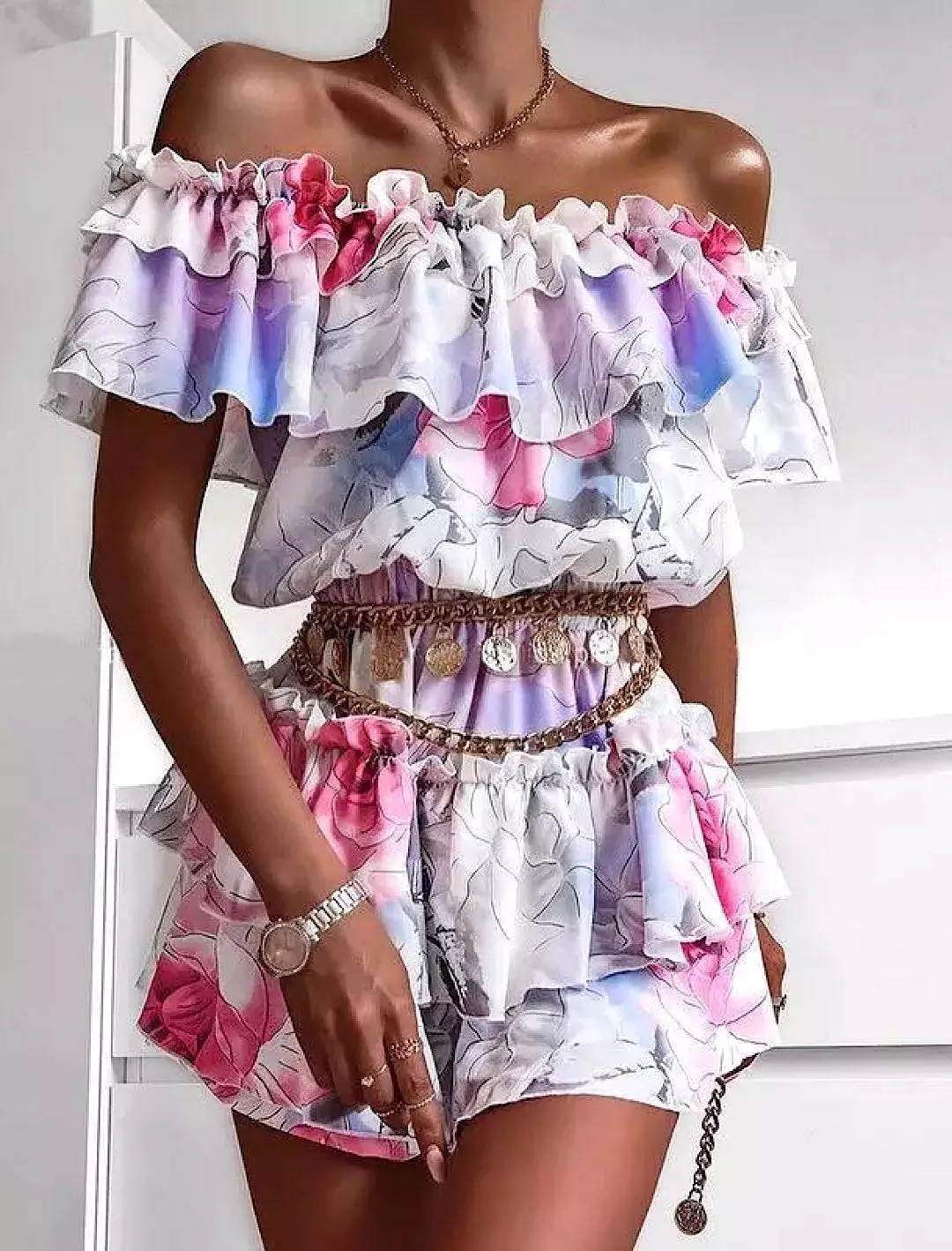 Ruffle Detailed Layered Skirt Dress