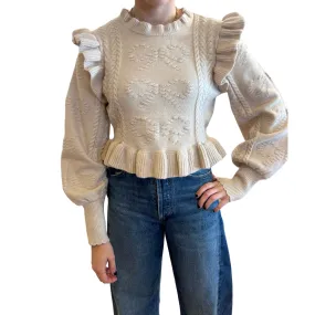 RUFFLE SWEATER KNIT TOP TAUPE