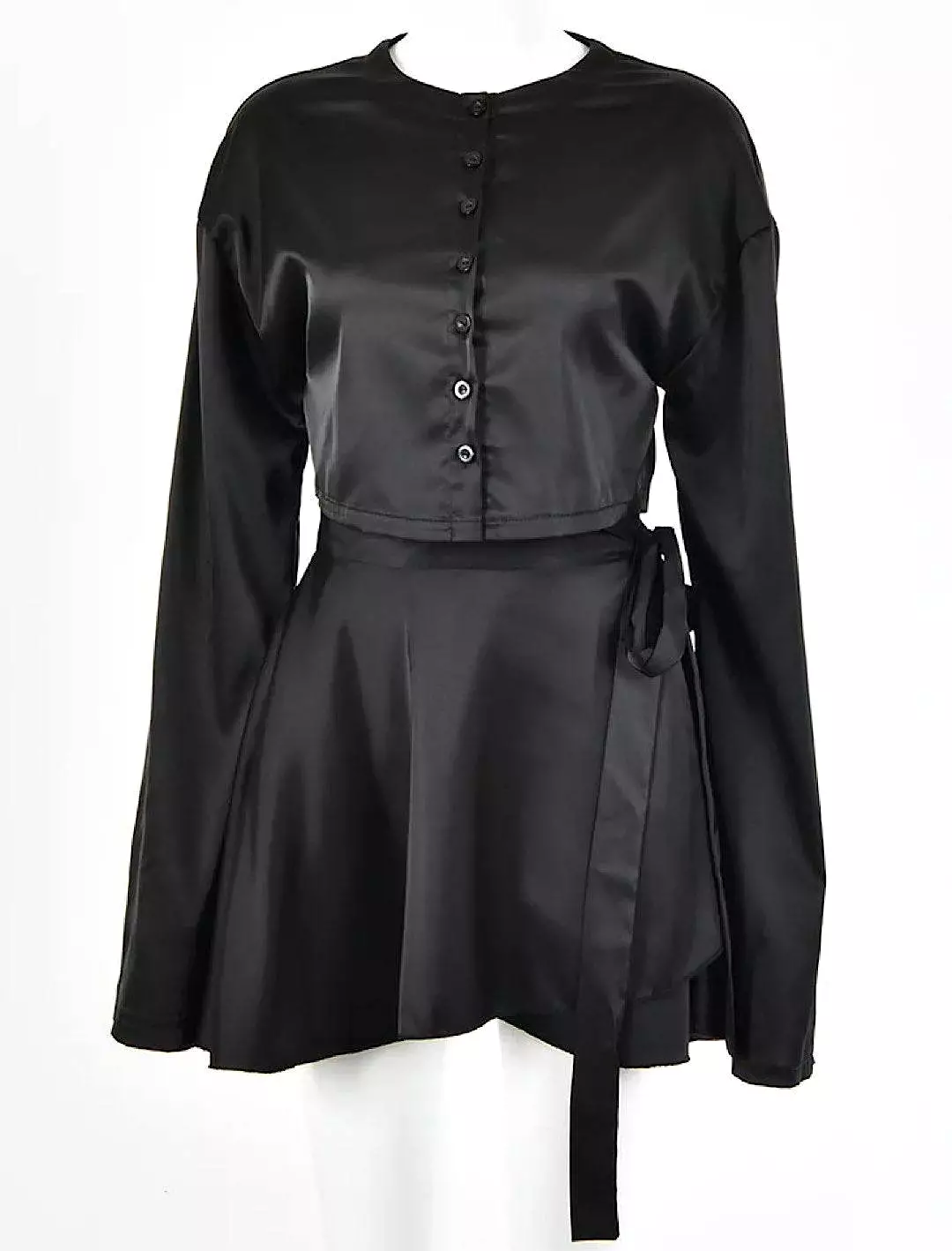 Satin Cropped Shirt Skirt Coord