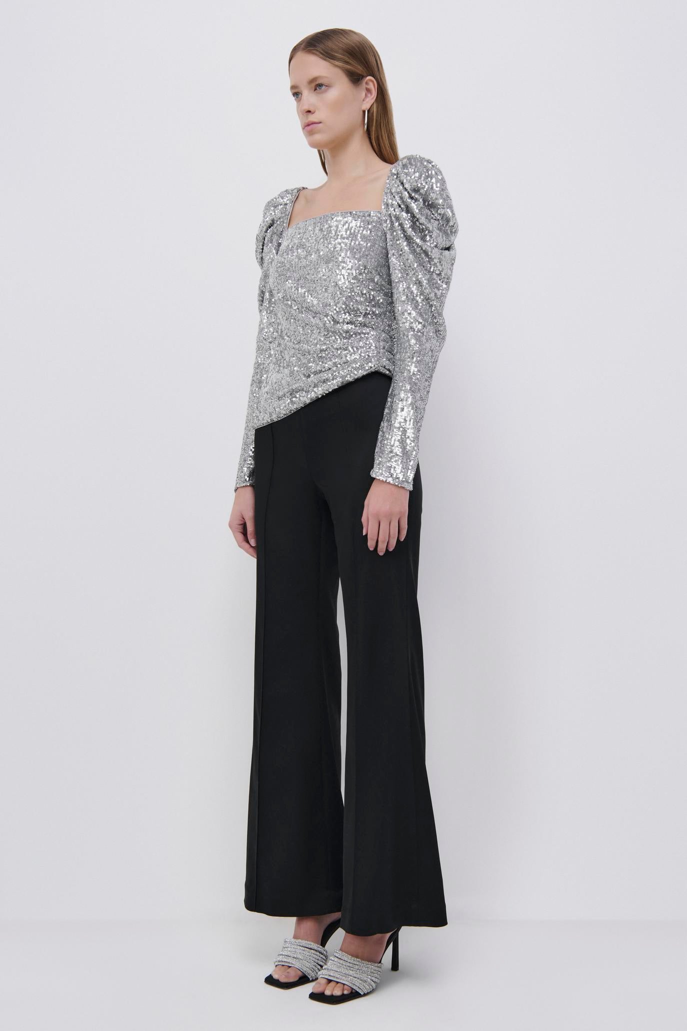 Simkhai Allura Hammered Sequin Top Silverr