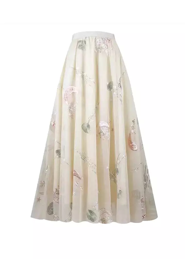 Stylish Apricot Embroidered High Waist Tulle Skirts Spring HA1017