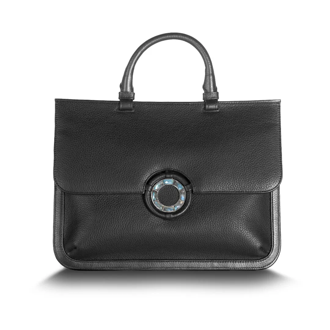 Sydney Convertible Satchel - Black Leather, Labradorite Grommet