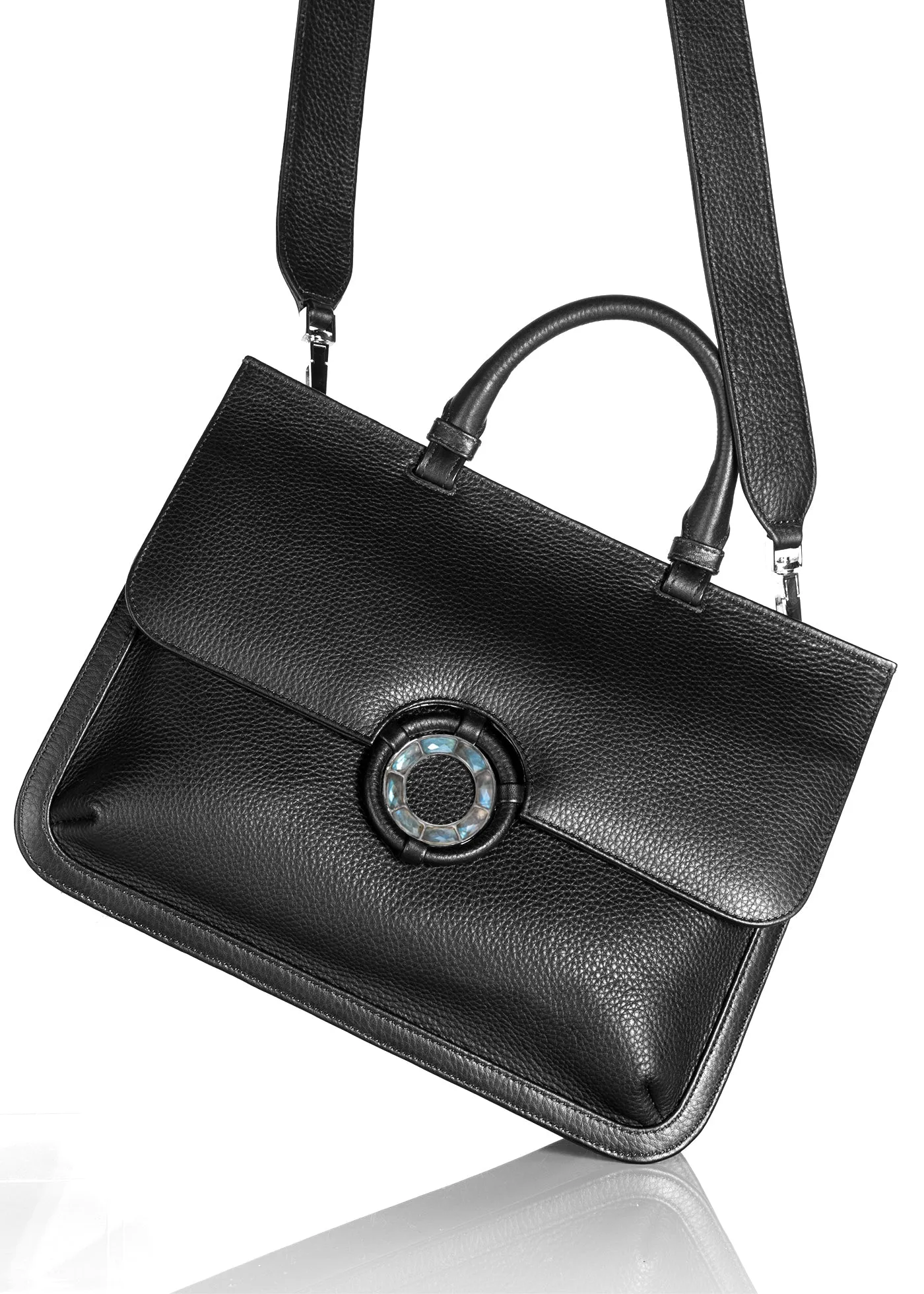 Sydney Convertible Satchel - Black Leather, Labradorite Grommet