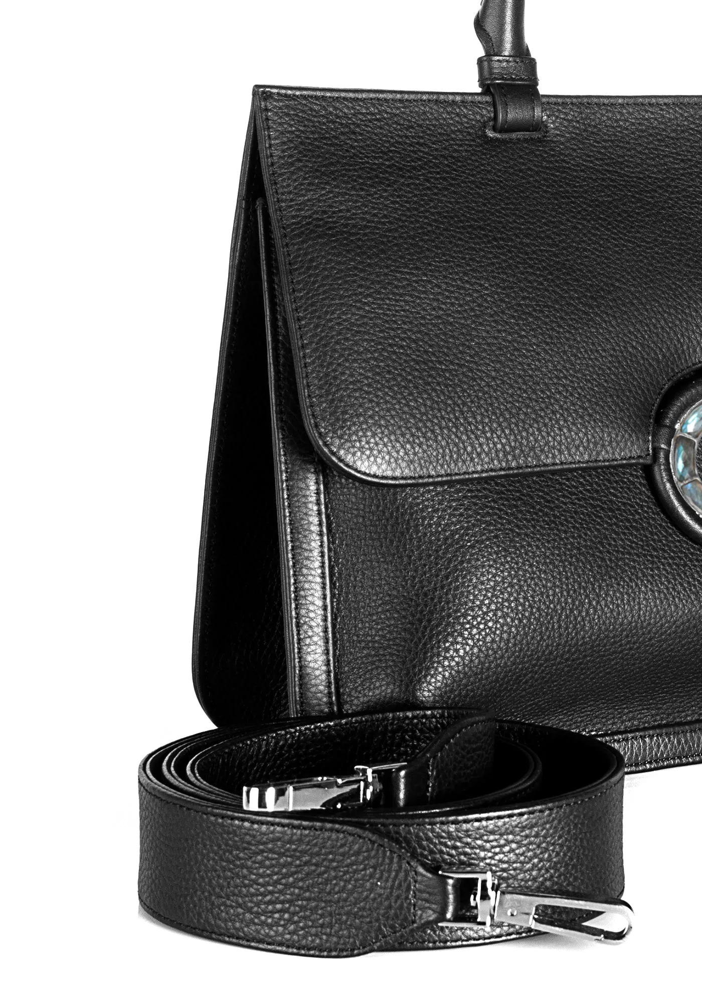 Sydney Convertible Satchel - Black Leather, Labradorite Grommet