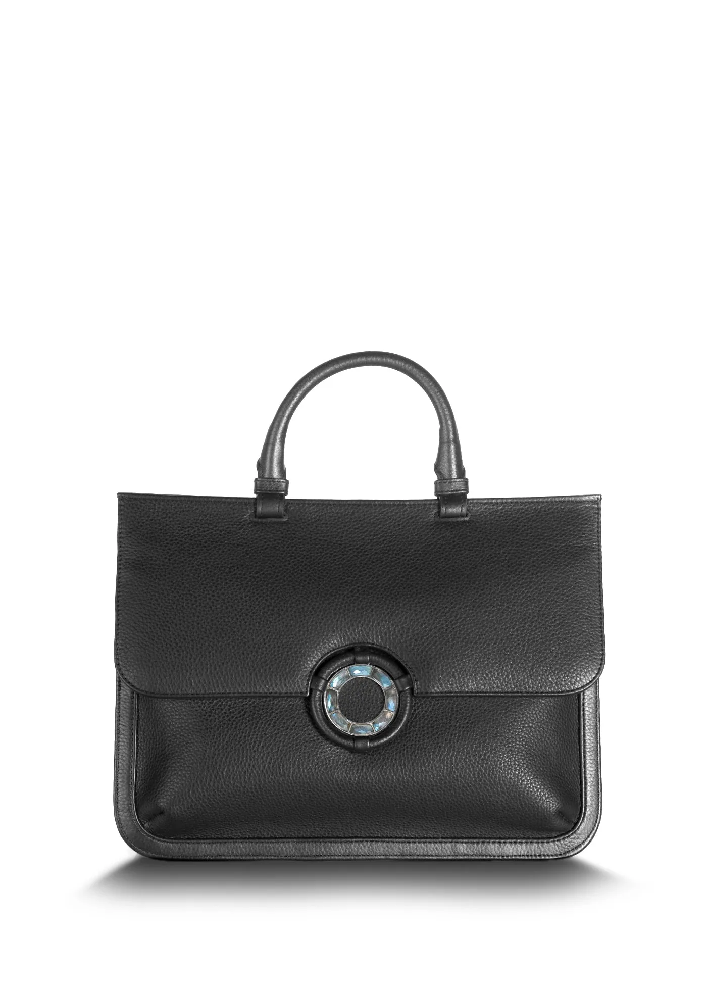 Sydney Convertible Satchel - Black Leather, Labradorite Grommet