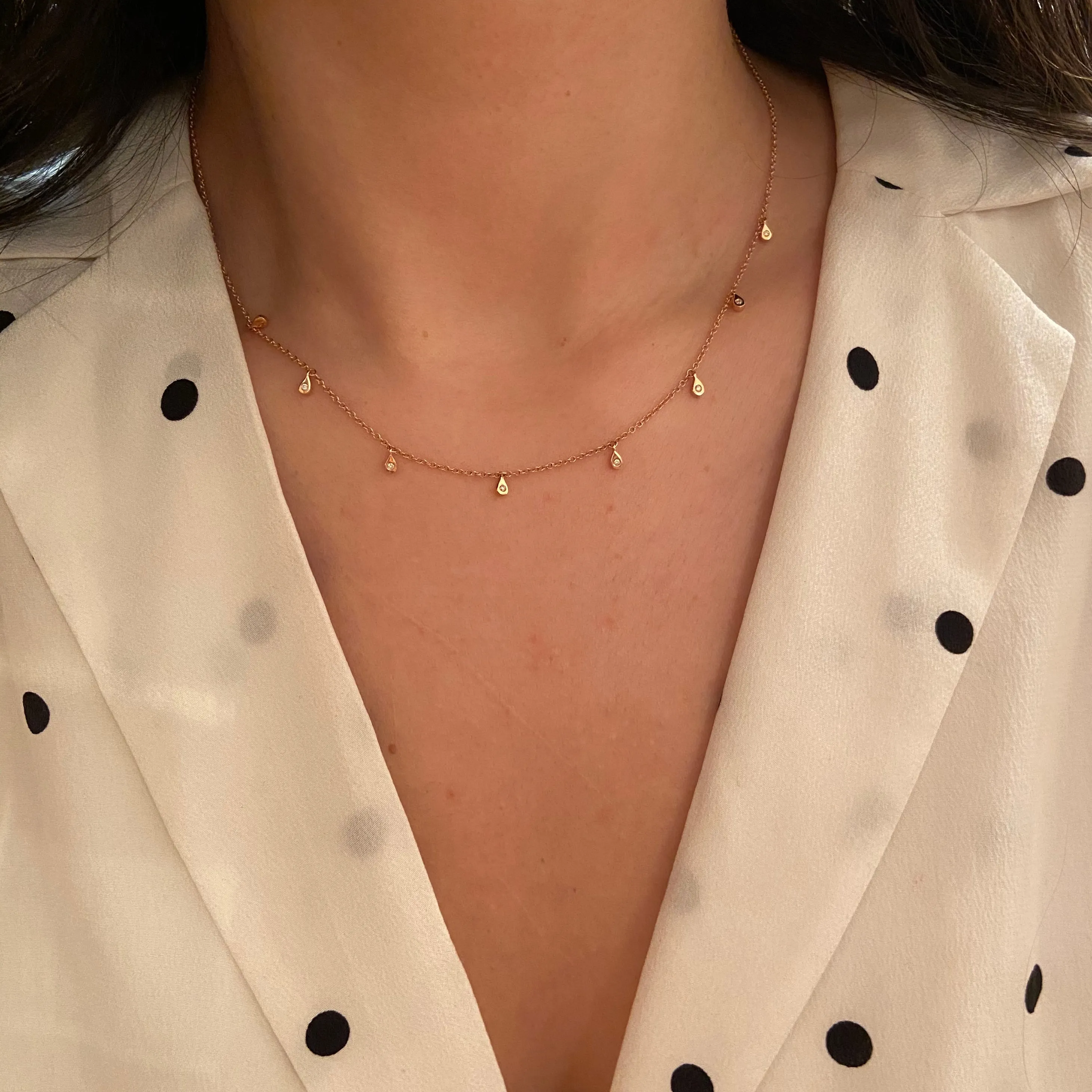 Teardrop Diamond Choker Necklace in 14k Rose Gold