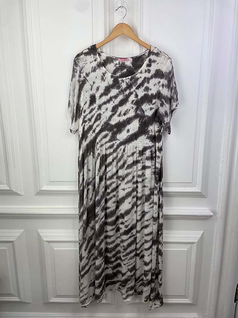 Tie Dye Shirred Midaxi Dress - Mink