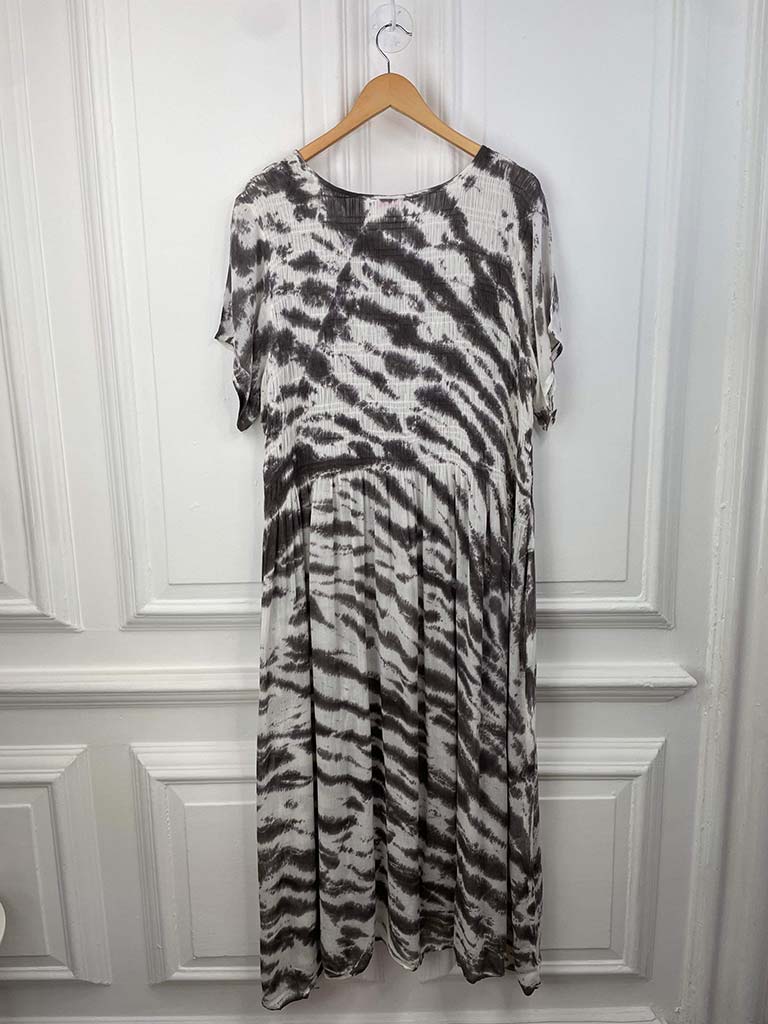 Tie Dye Shirred Midaxi Dress - Mink