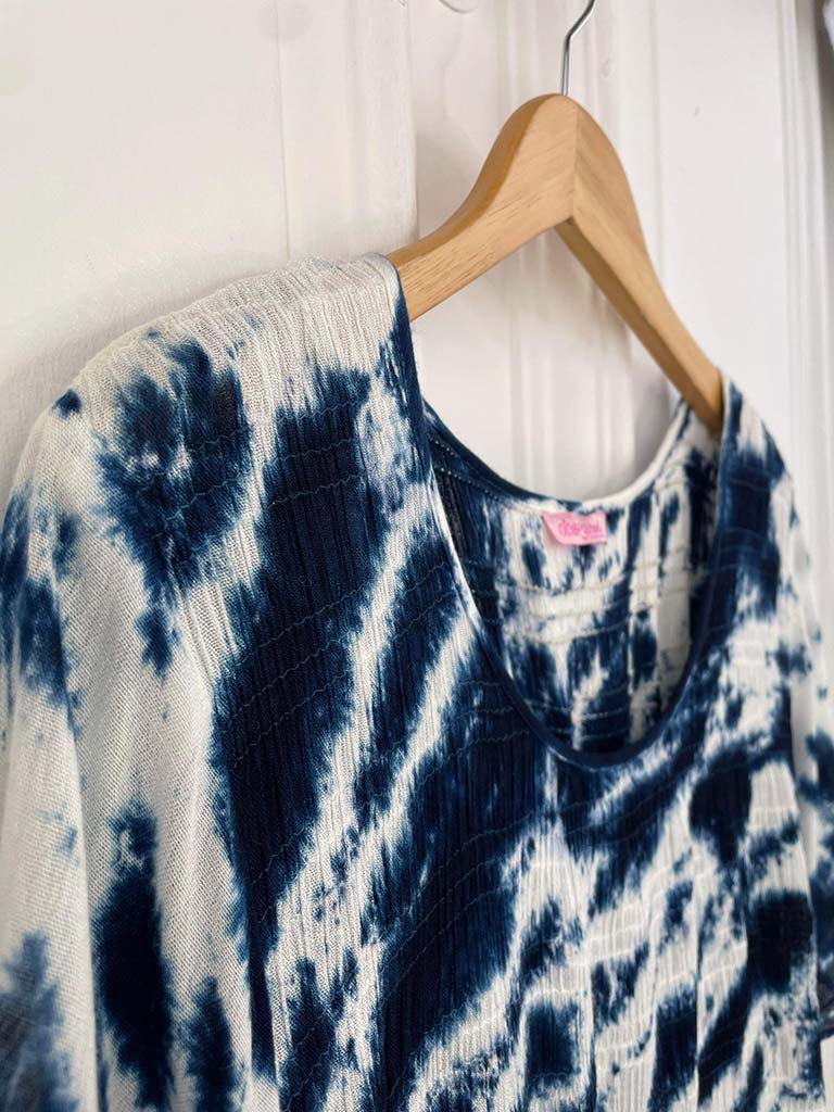 Tie Dye Shirred Midaxi Dress - Navy