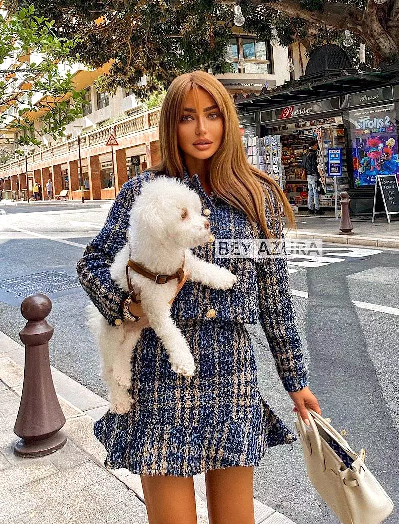 Tweed Navy Short Jacket and Short Skirt Set