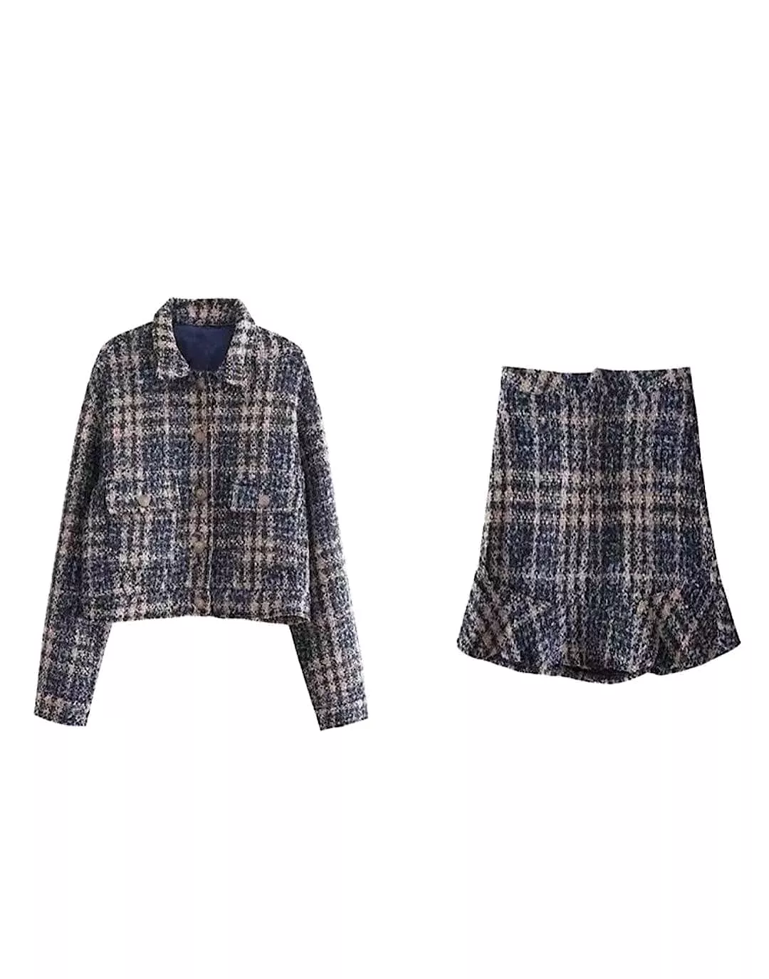 Tweed Navy Short Jacket and Short Skirt Set