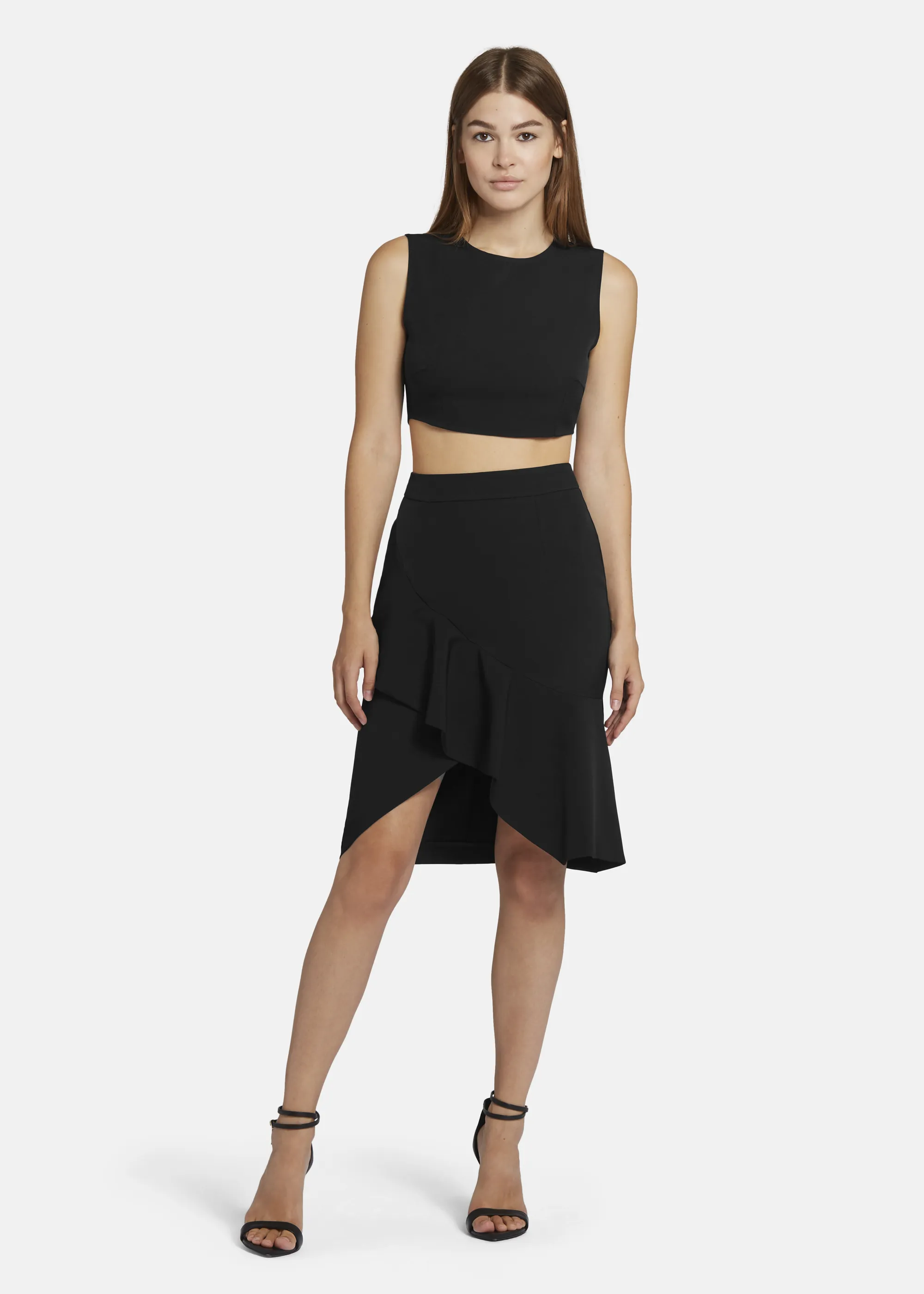 Twill Ruffle Skirt - LOWIANA in BLACK