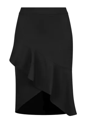 Twill Ruffle Skirt - LOWIANA in BLACK