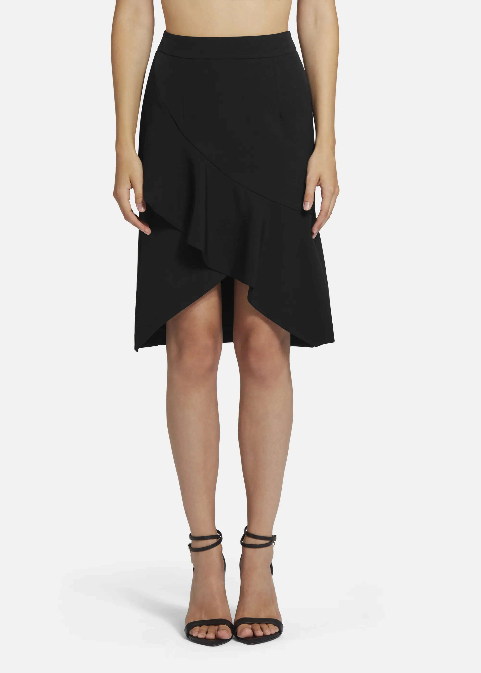 Twill Ruffle Skirt - LOWIANA in BLACK