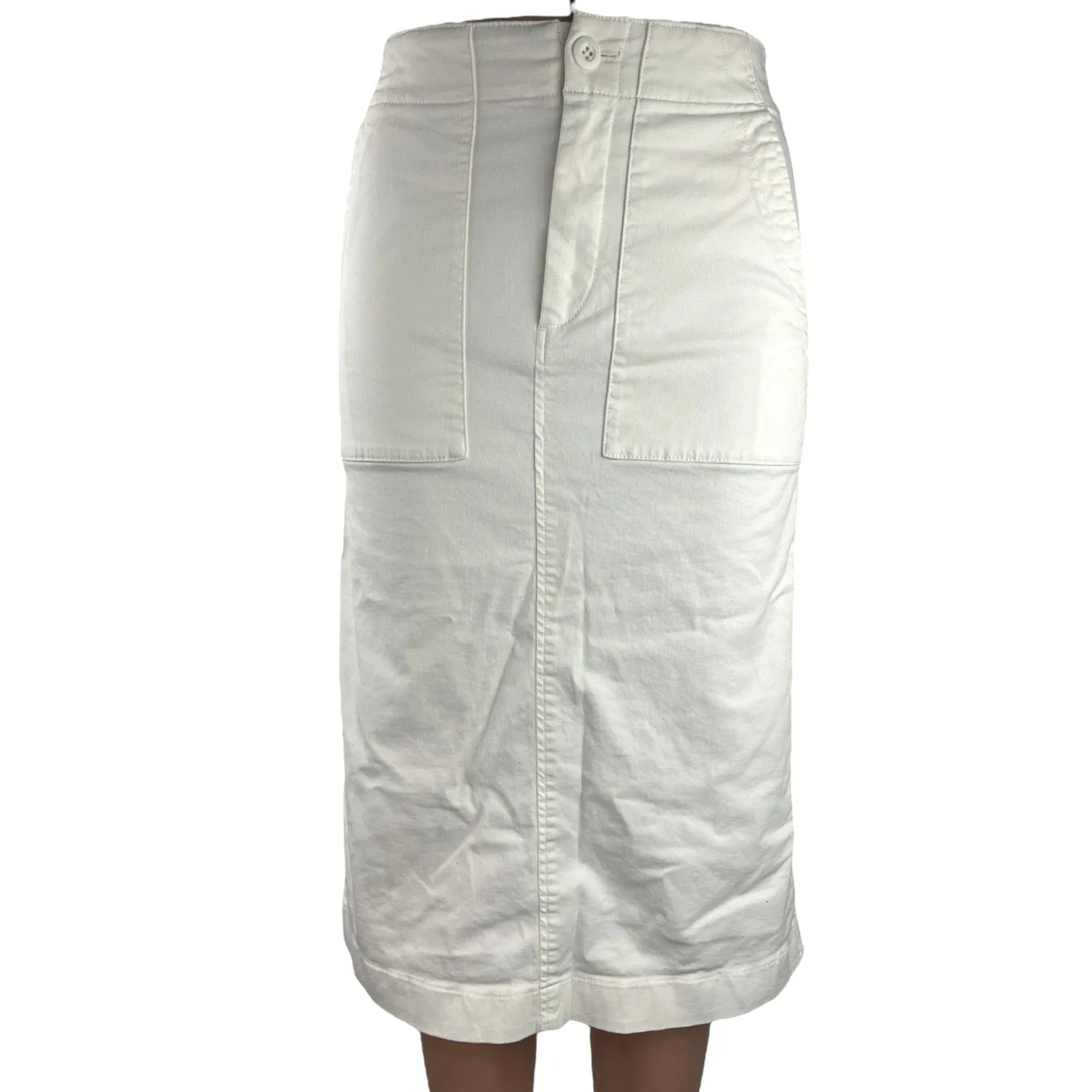 Uniqlo White High Waisted Stretch Back Slit Pencil Denim Midi Skirt Size XXS