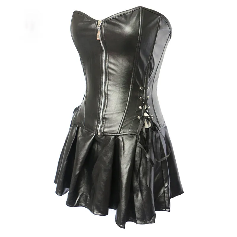 Unique Lace up Corset Skirt, Gothic Overbust Zipper Corset,