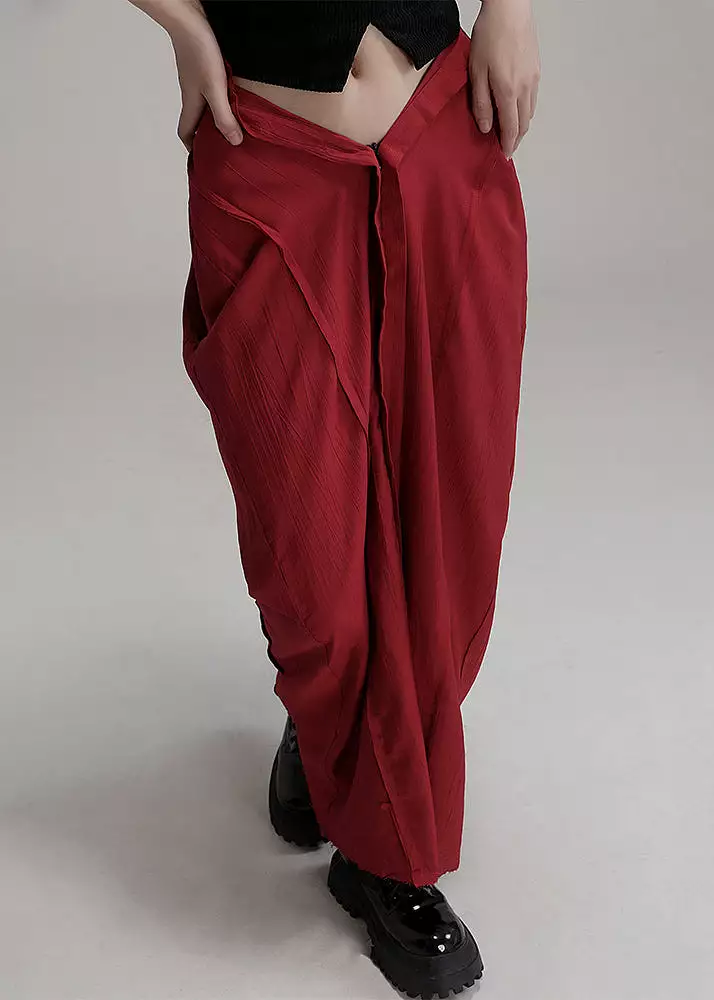 Unique Red Asymmetrical Pockets Cotton Maxi Skirts Summer AB1039