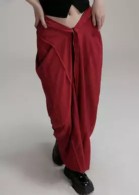 Unique Red Asymmetrical Pockets Cotton Maxi Skirts Summer AB1039