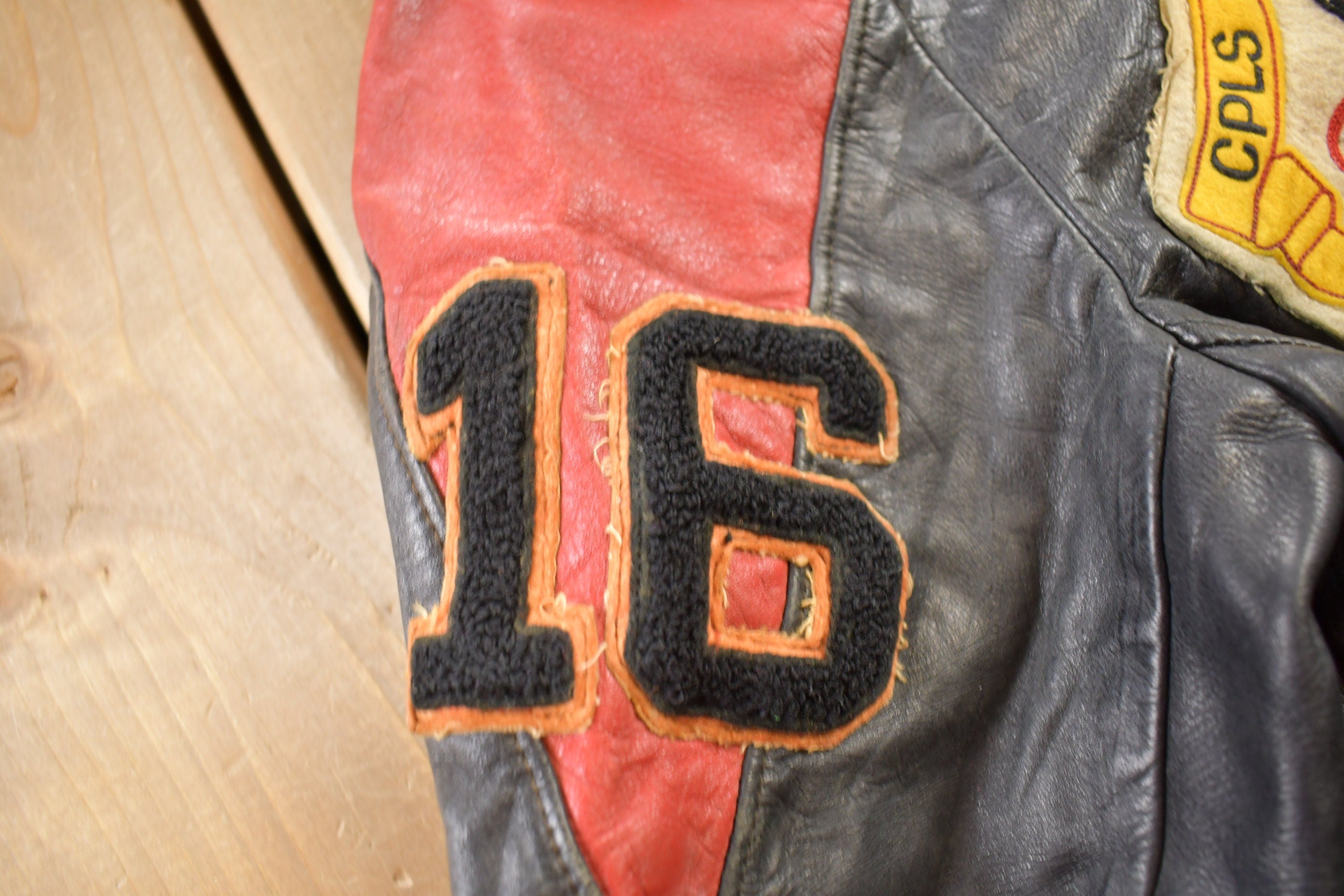 Vintage 1950s CPLS Basketball Club Leather Jacket / Lightning Zipper / Leather Bomber Jacket / Patchwork / Biker Jacket