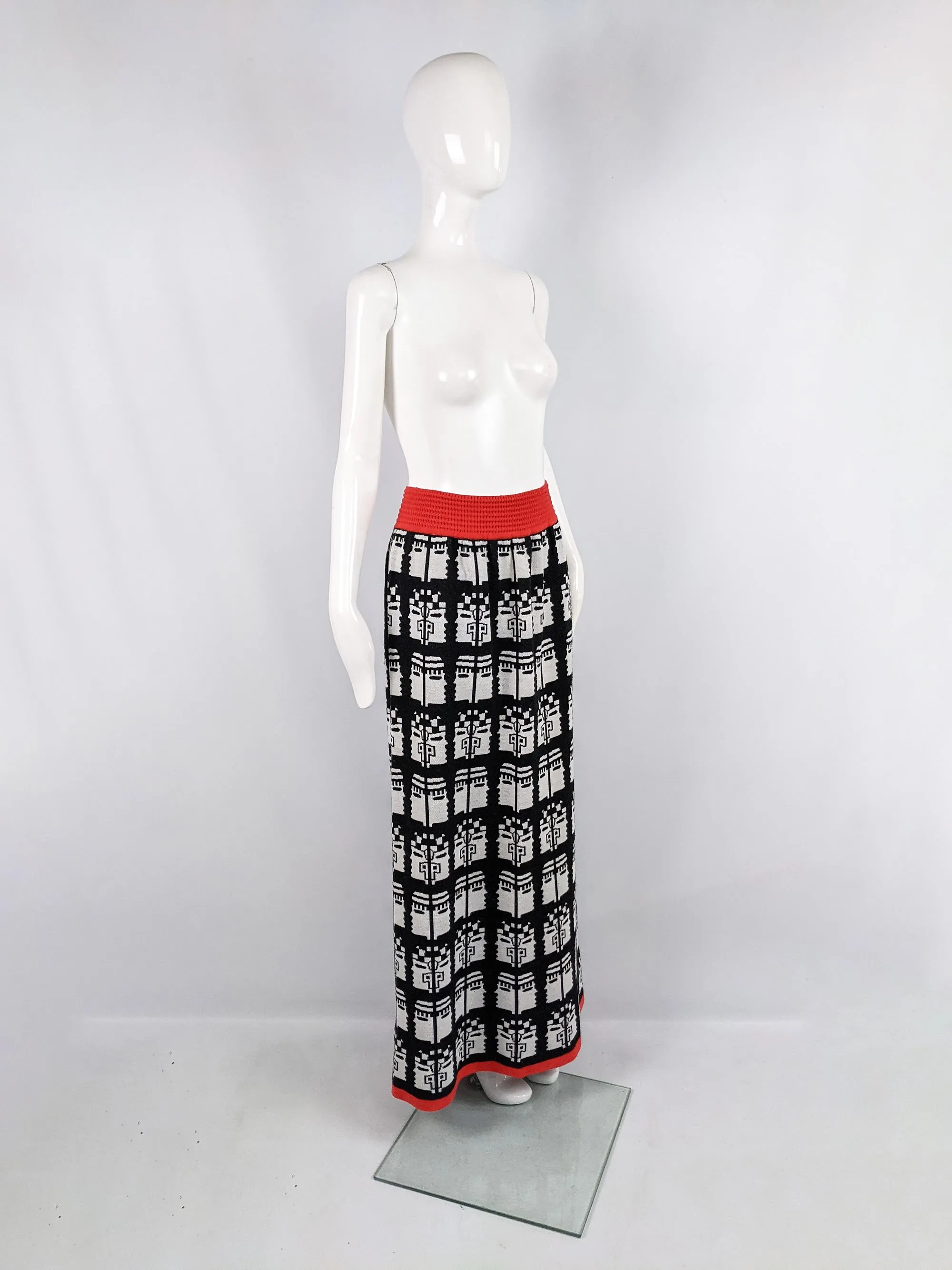 Vintage Aztec Intarsia Knit Maxi Skirt, 1970s