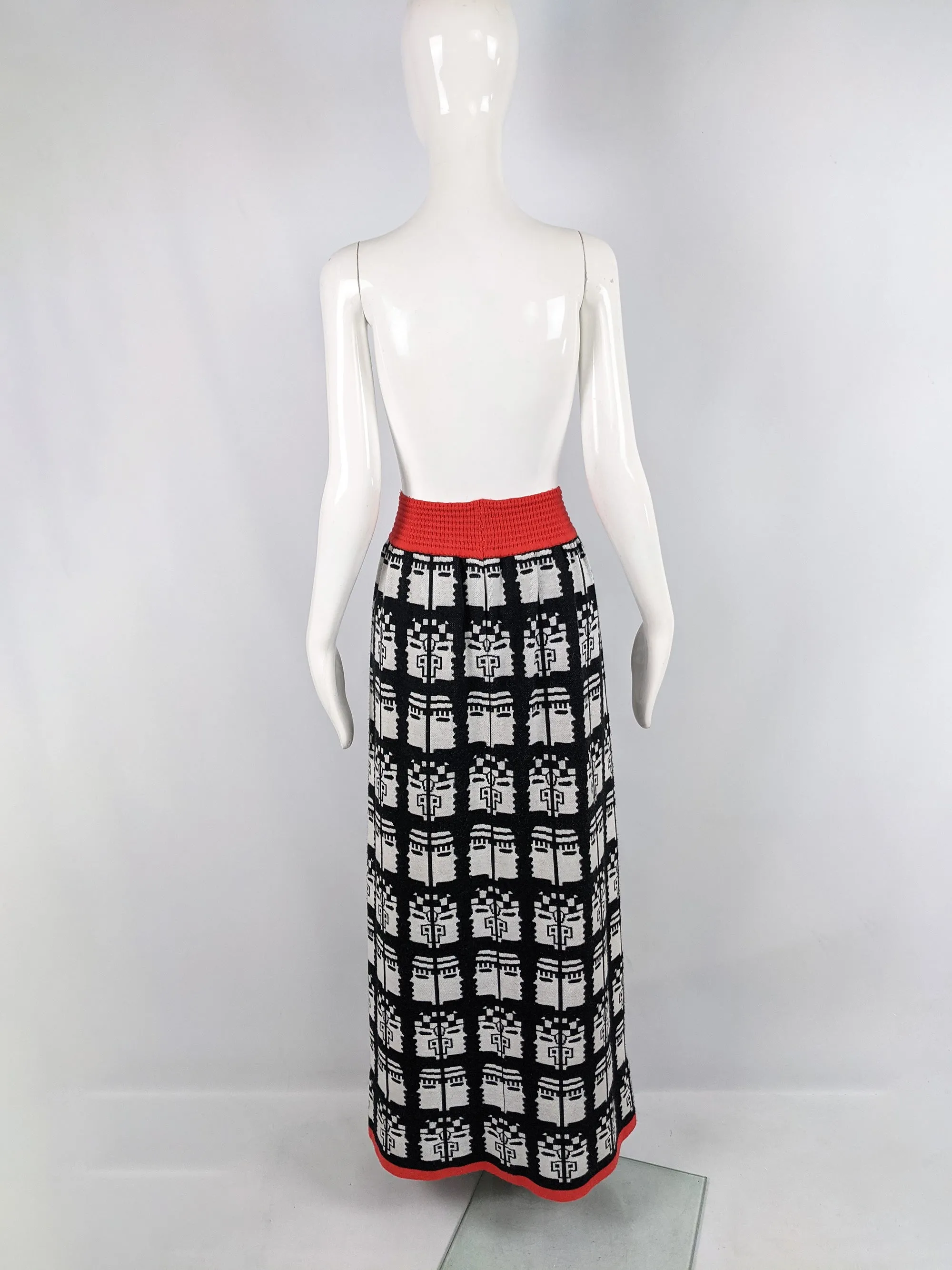 Vintage Aztec Intarsia Knit Maxi Skirt, 1970s