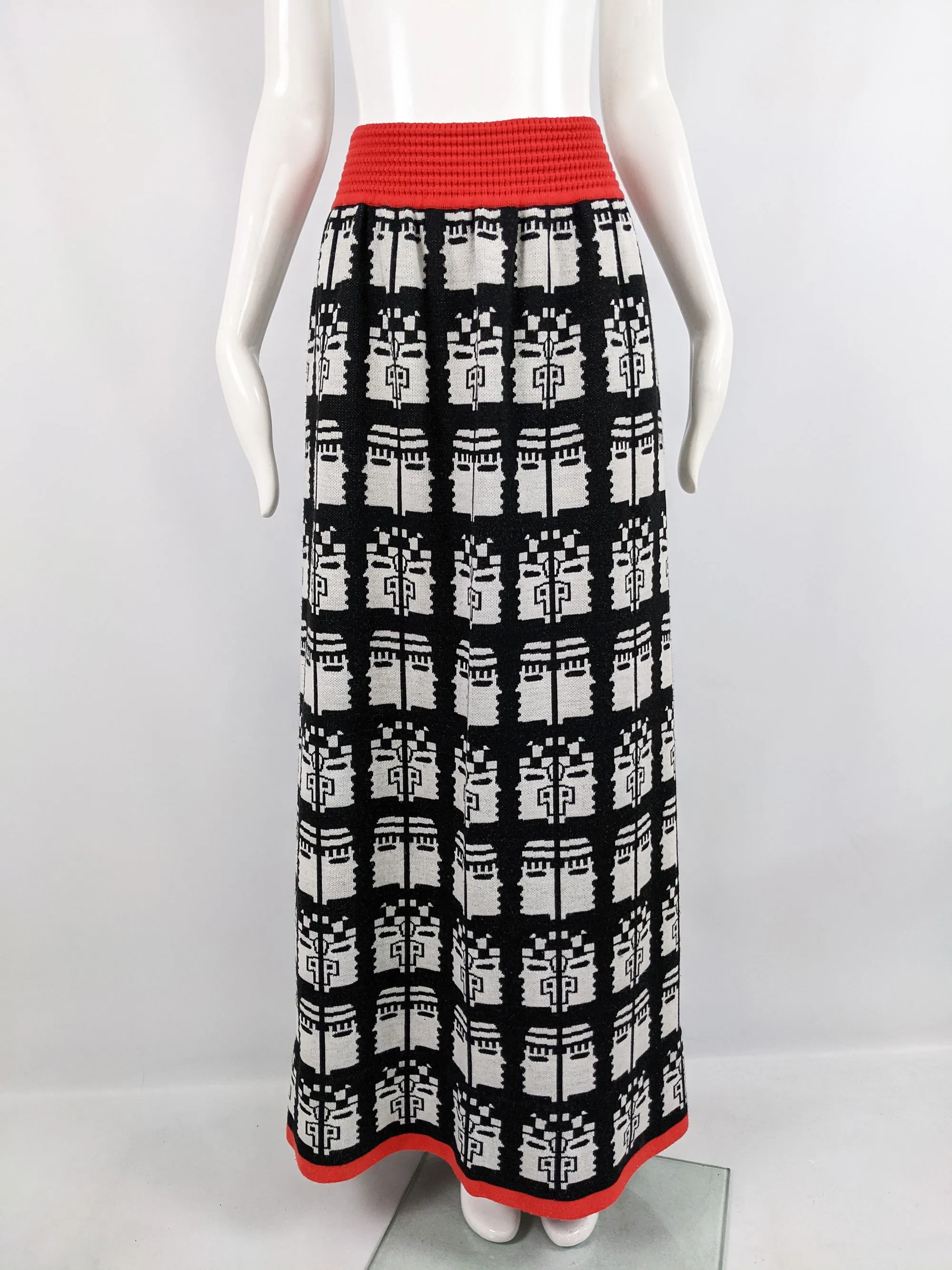 Vintage Aztec Intarsia Knit Maxi Skirt, 1970s