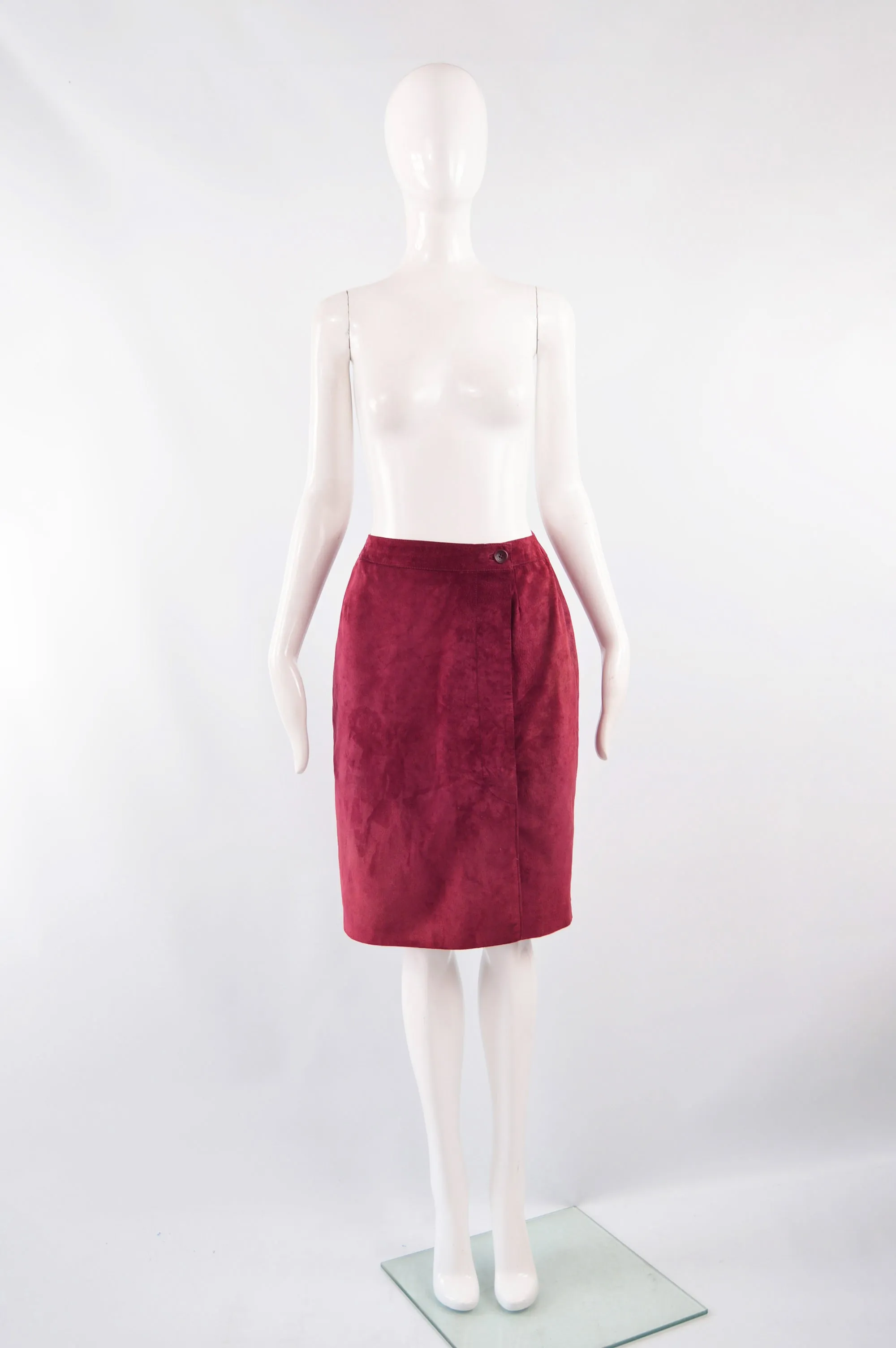 Vintage Cherry Red Suede Skirt, 1980s