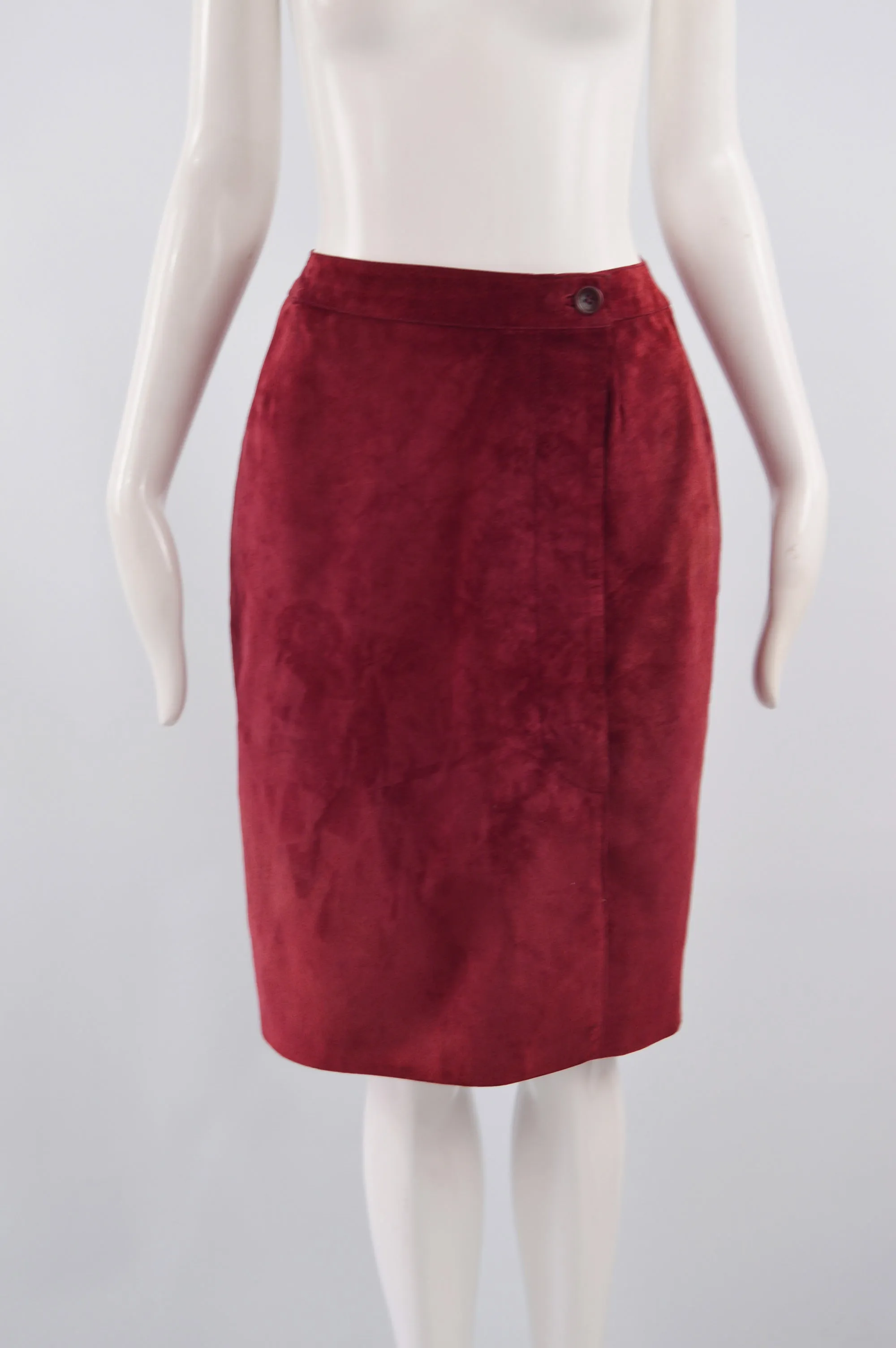 Vintage Cherry Red Suede Skirt, 1980s