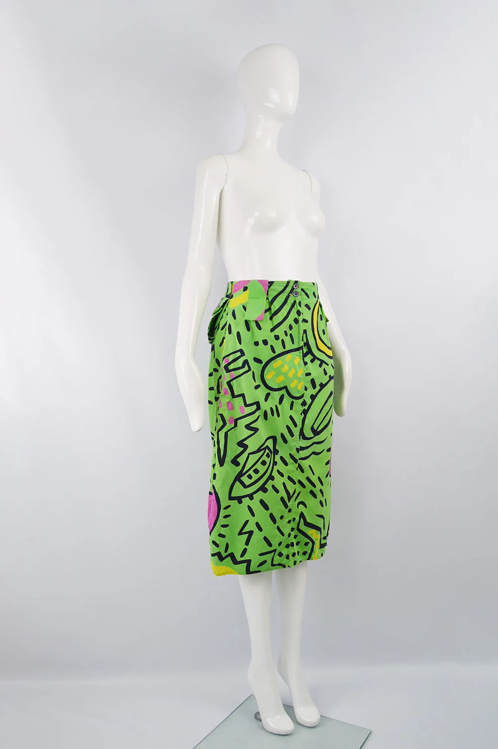 Vintage Green Cotton Keith Haring Collaboration Skirt, S/S 1985