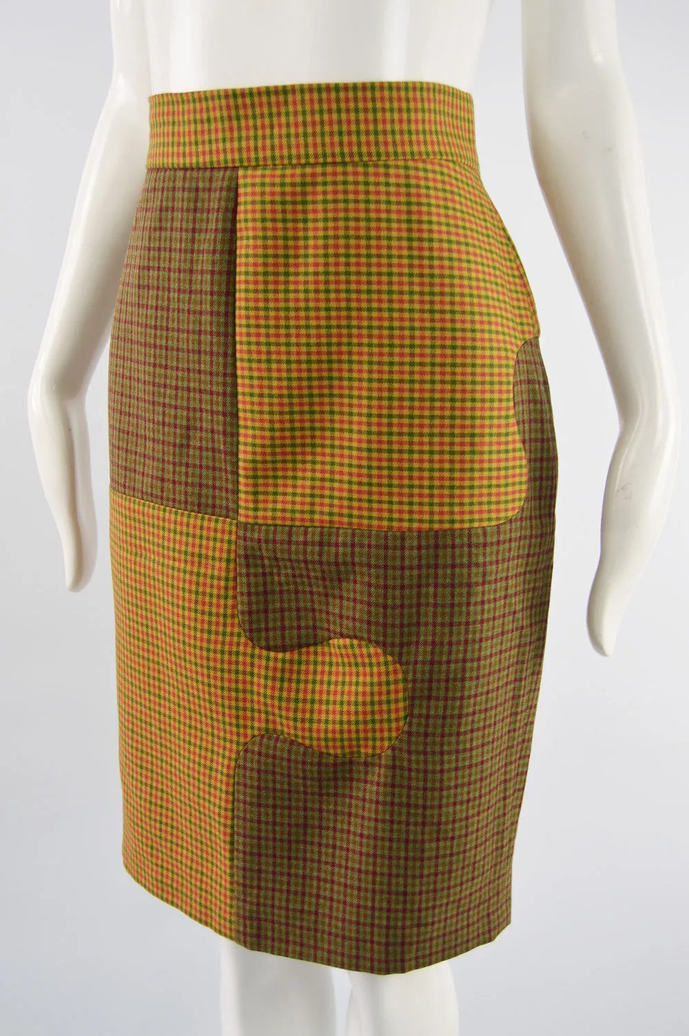 Vintage Jigsaw Pattern Wool Midi Skirt, 1980s