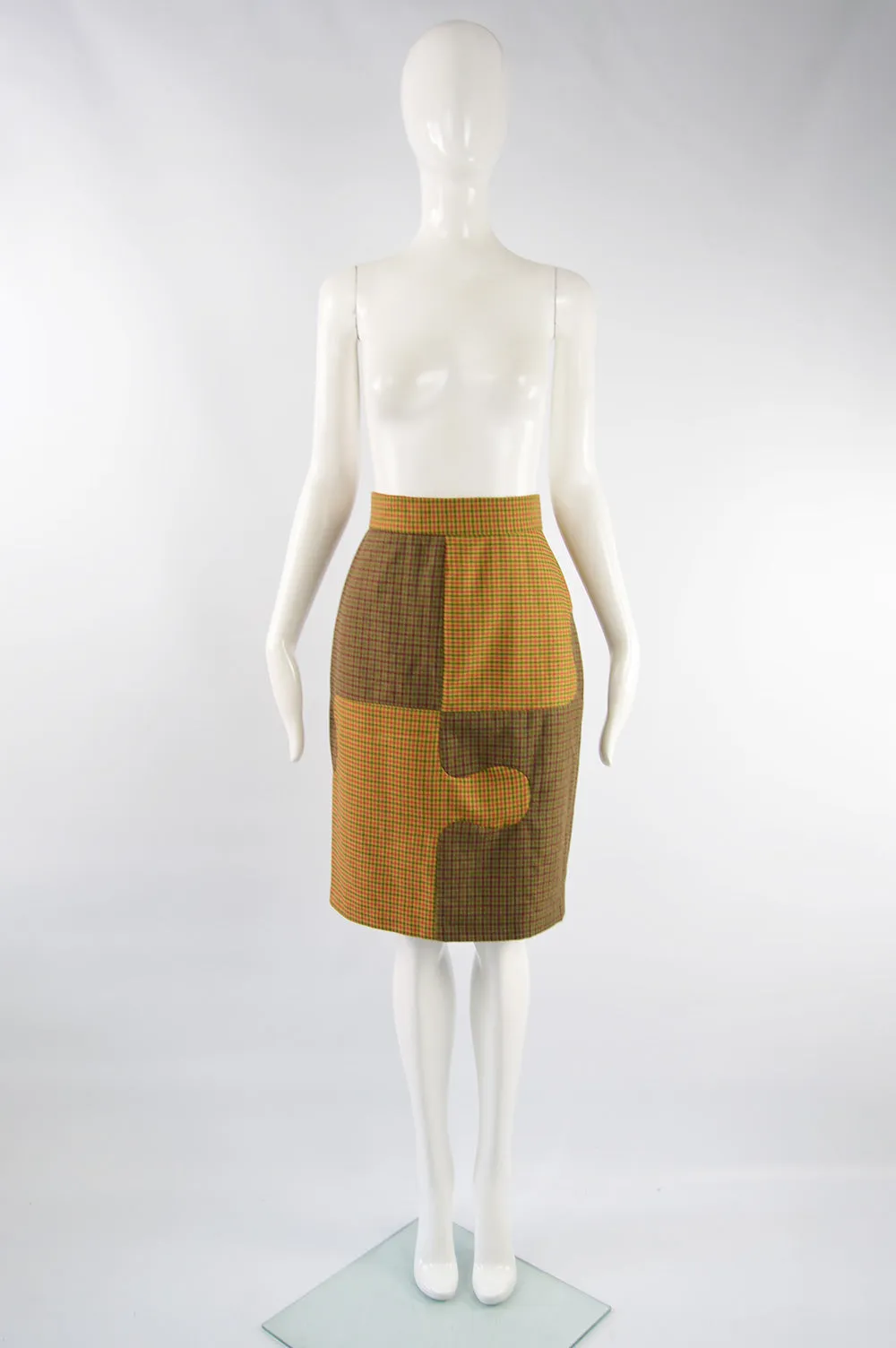 Vintage Jigsaw Pattern Wool Midi Skirt, 1980s