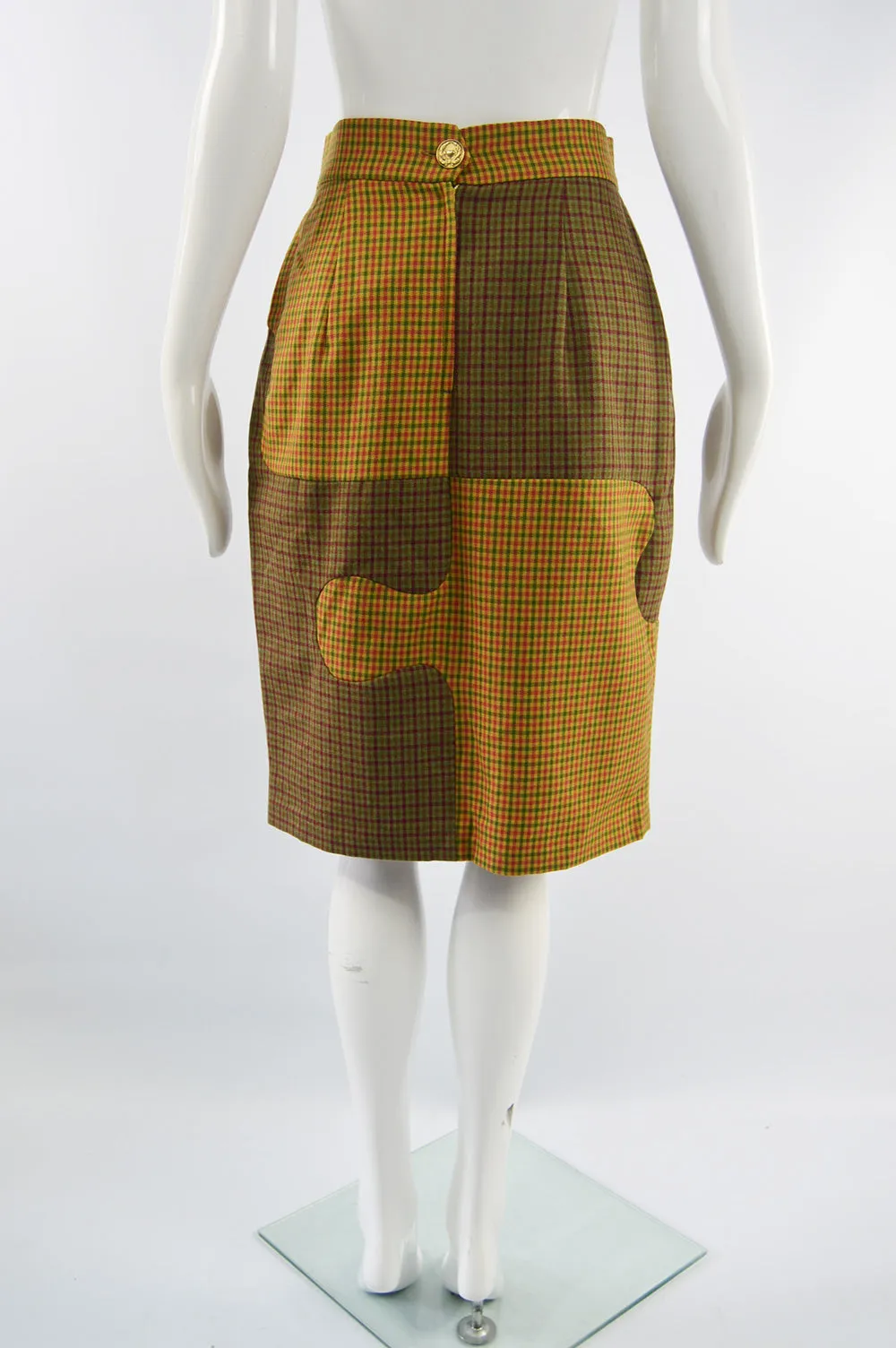 Vintage Jigsaw Pattern Wool Midi Skirt, 1980s