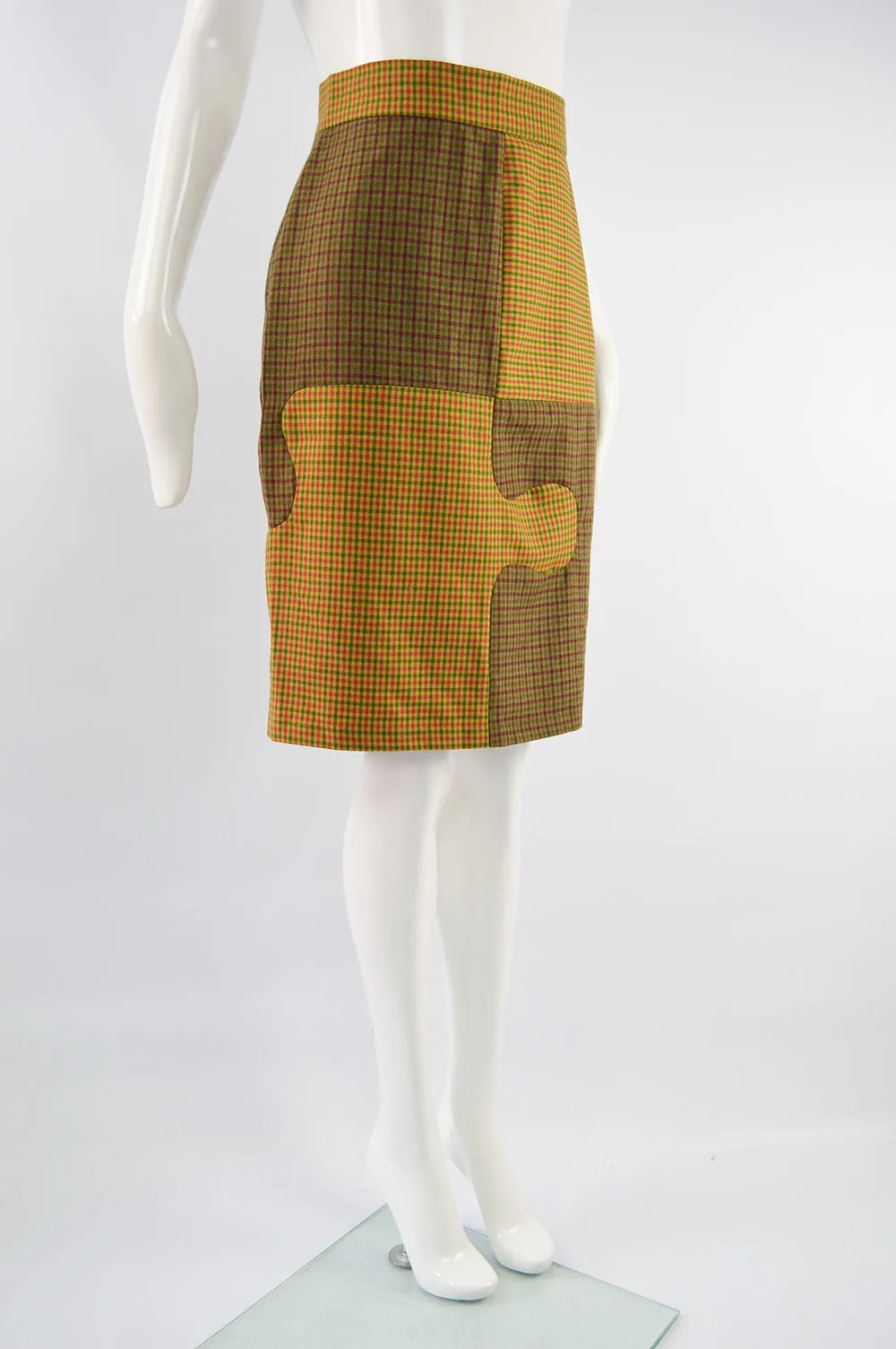 Vintage Jigsaw Pattern Wool Midi Skirt, 1980s