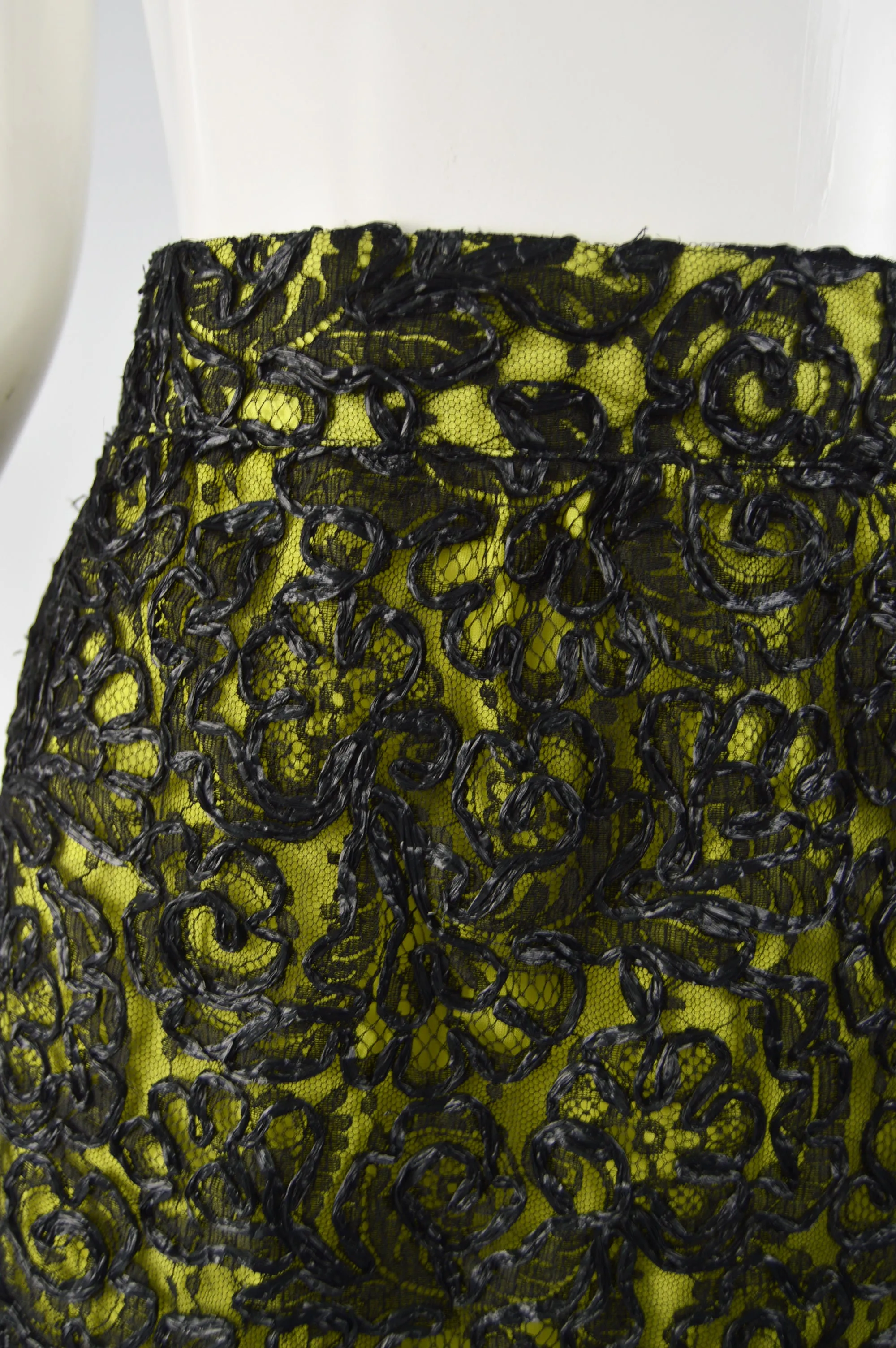 Vintage Lime Green & Black Raffia Skirt, 1990s