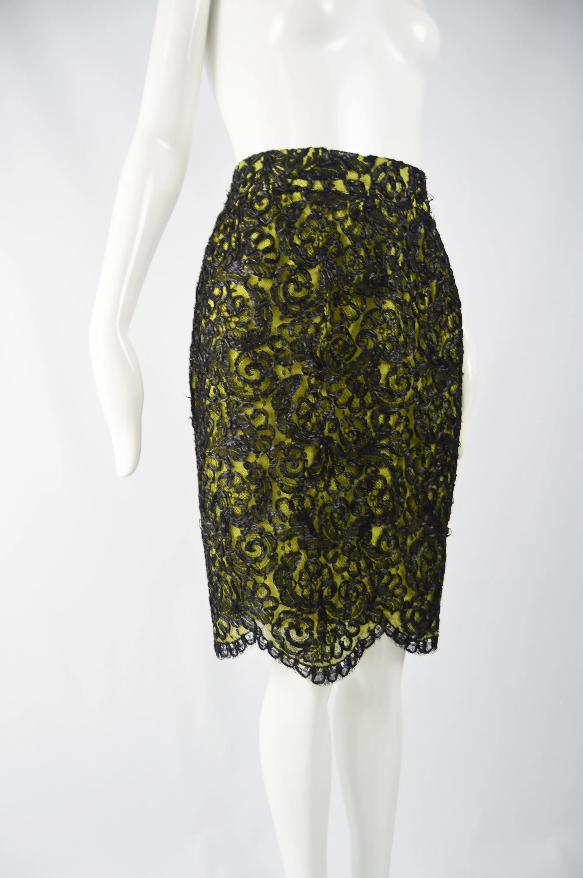 Vintage Lime Green & Black Raffia Skirt, 1990s