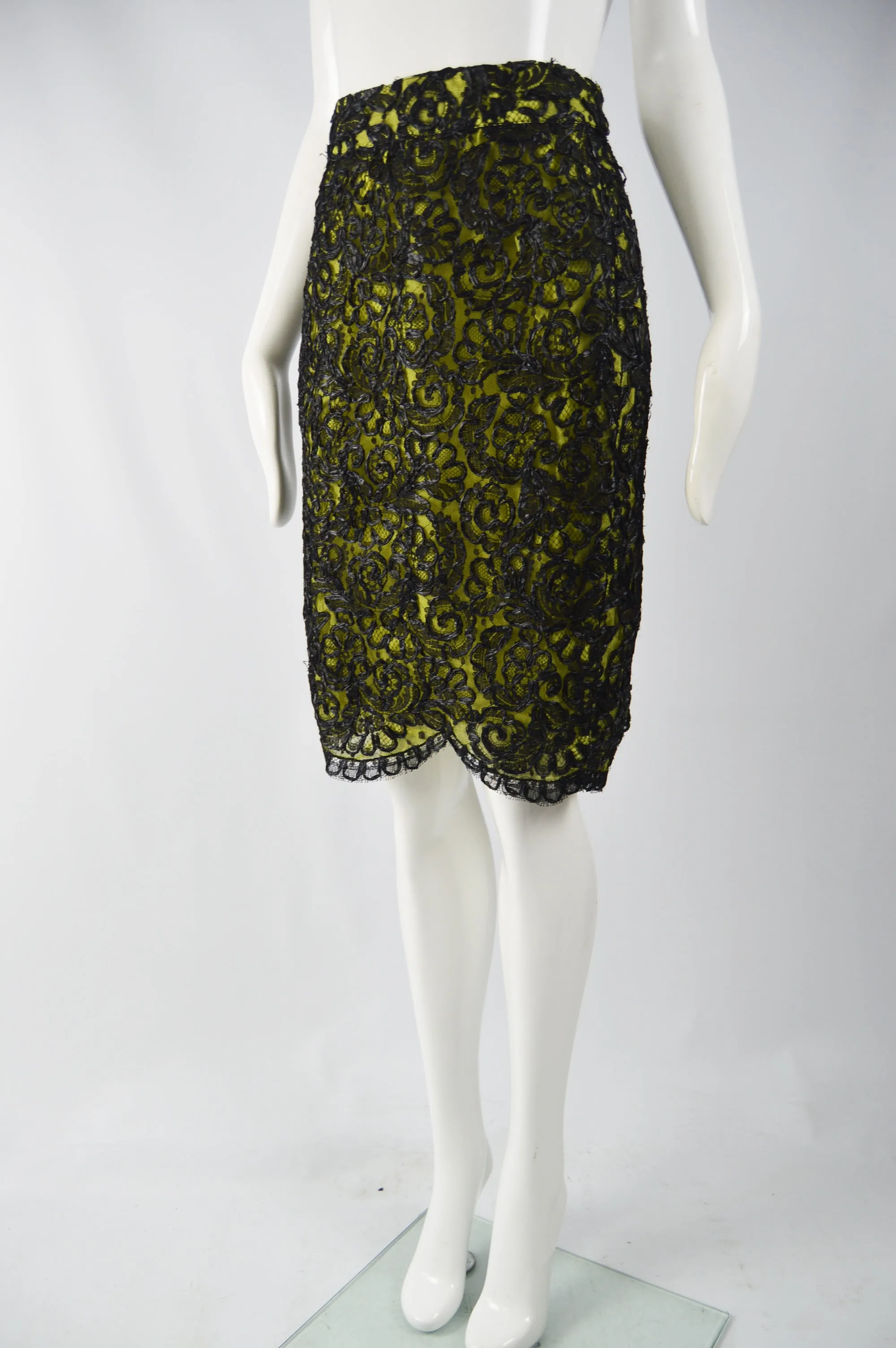 Vintage Lime Green & Black Raffia Skirt, 1990s