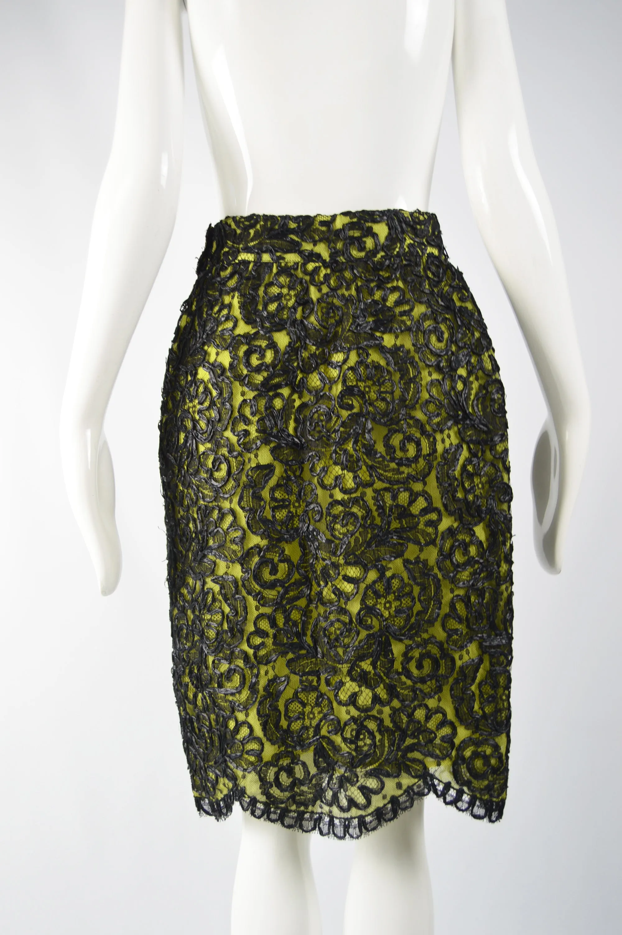 Vintage Lime Green & Black Raffia Skirt, 1990s