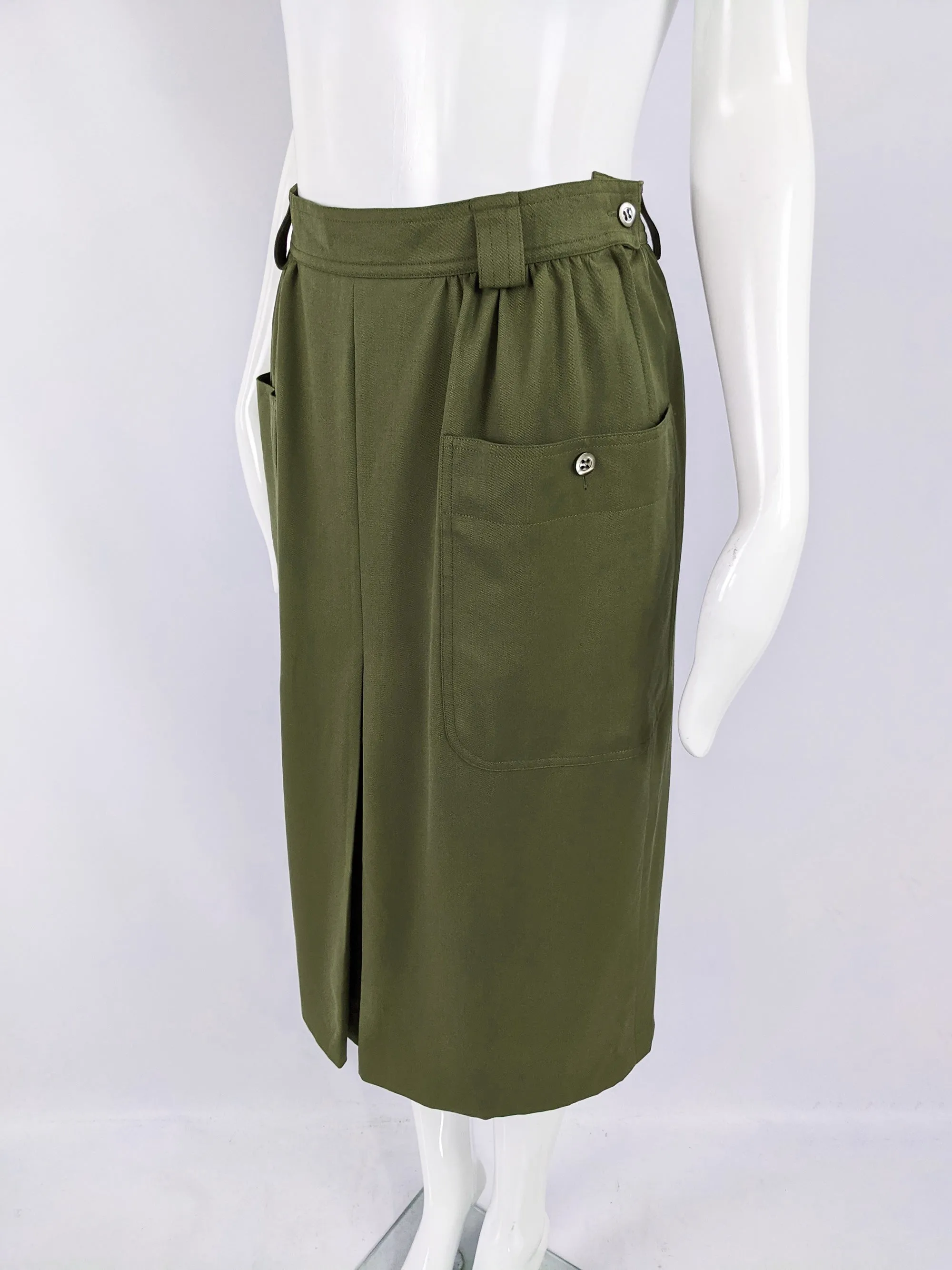 Vintage Womens Green Wool Gabardine Skirt, 1990s