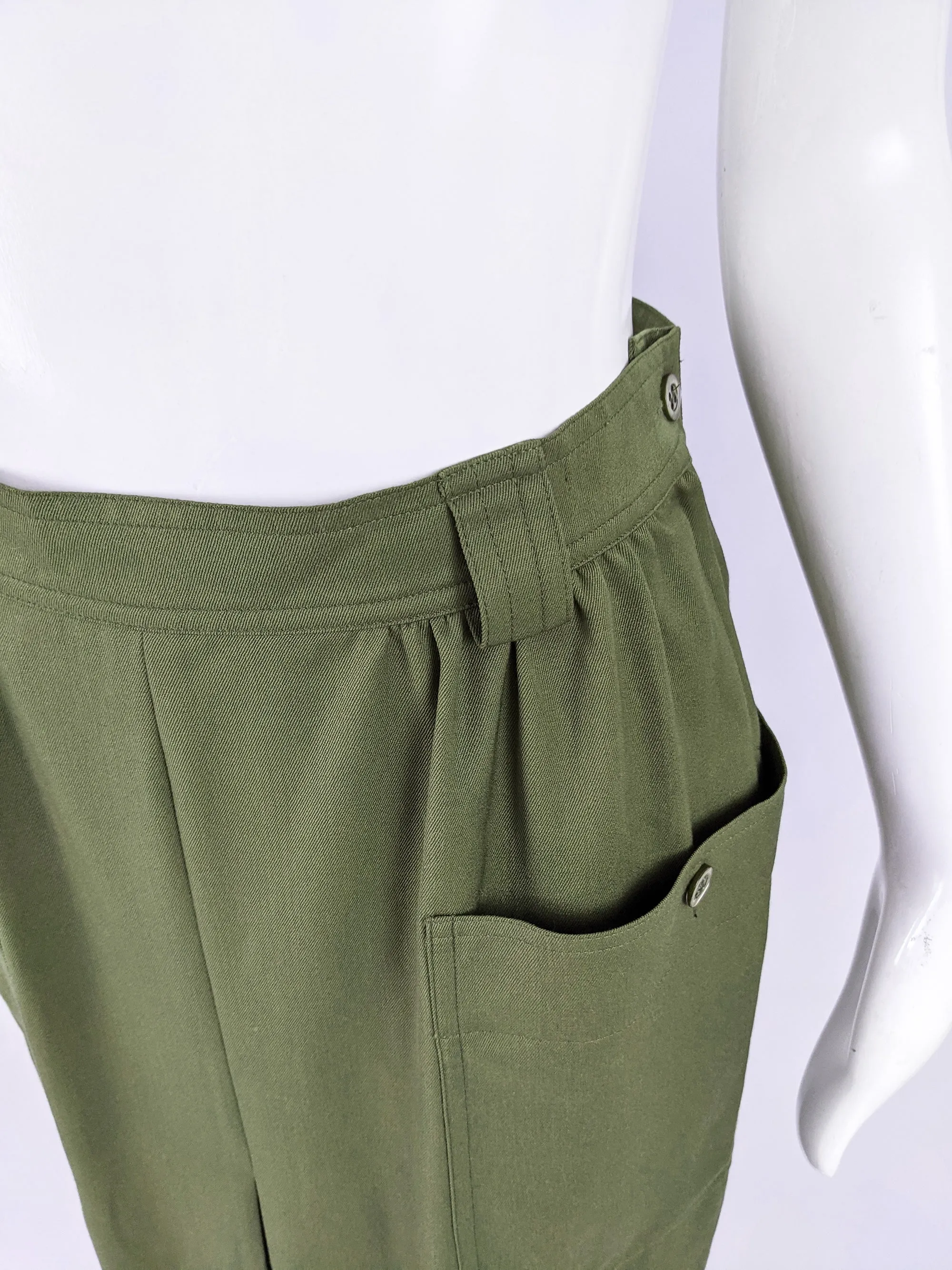 Vintage Womens Green Wool Gabardine Skirt, 1990s