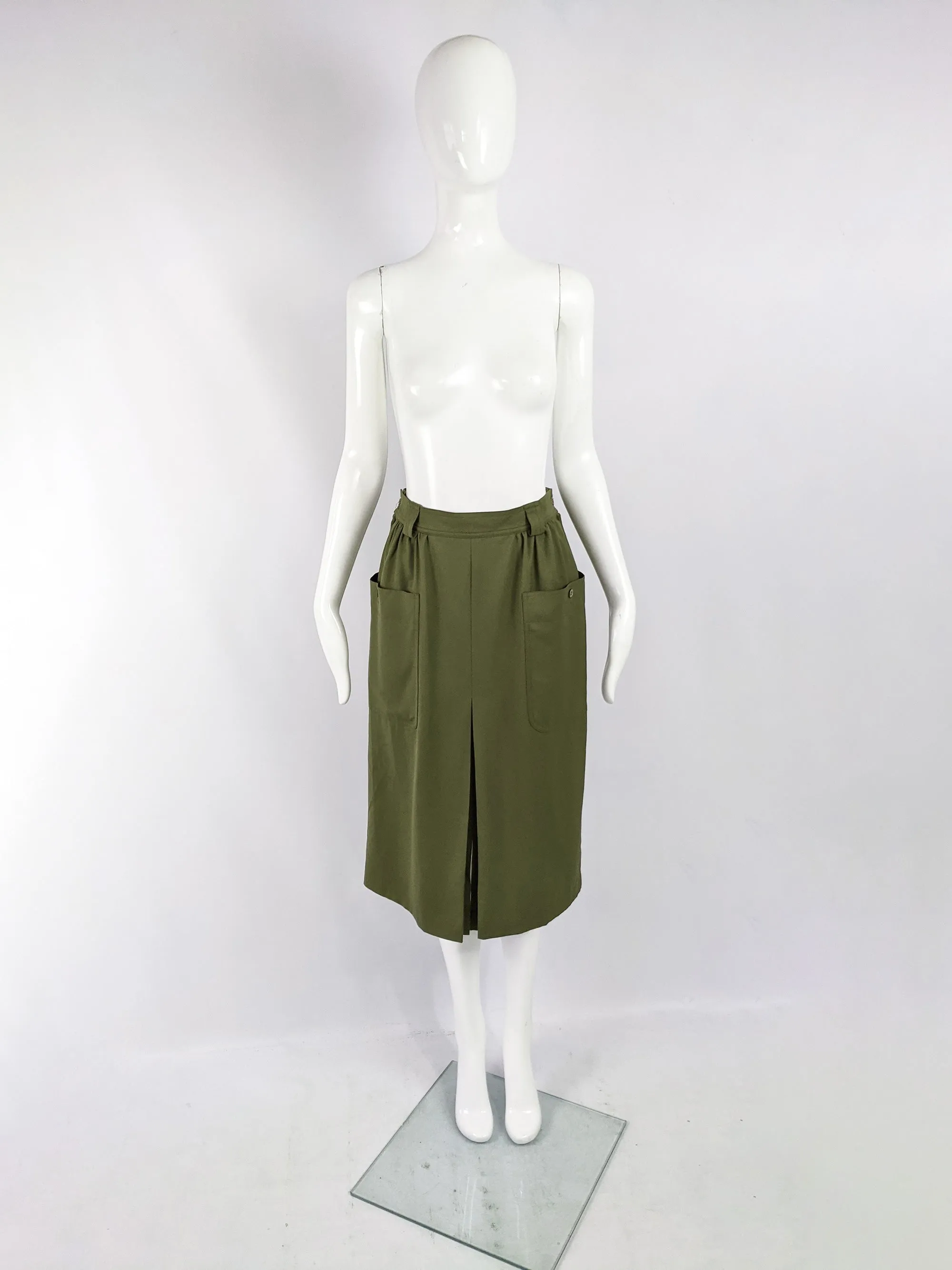 Vintage Womens Green Wool Gabardine Skirt, 1990s