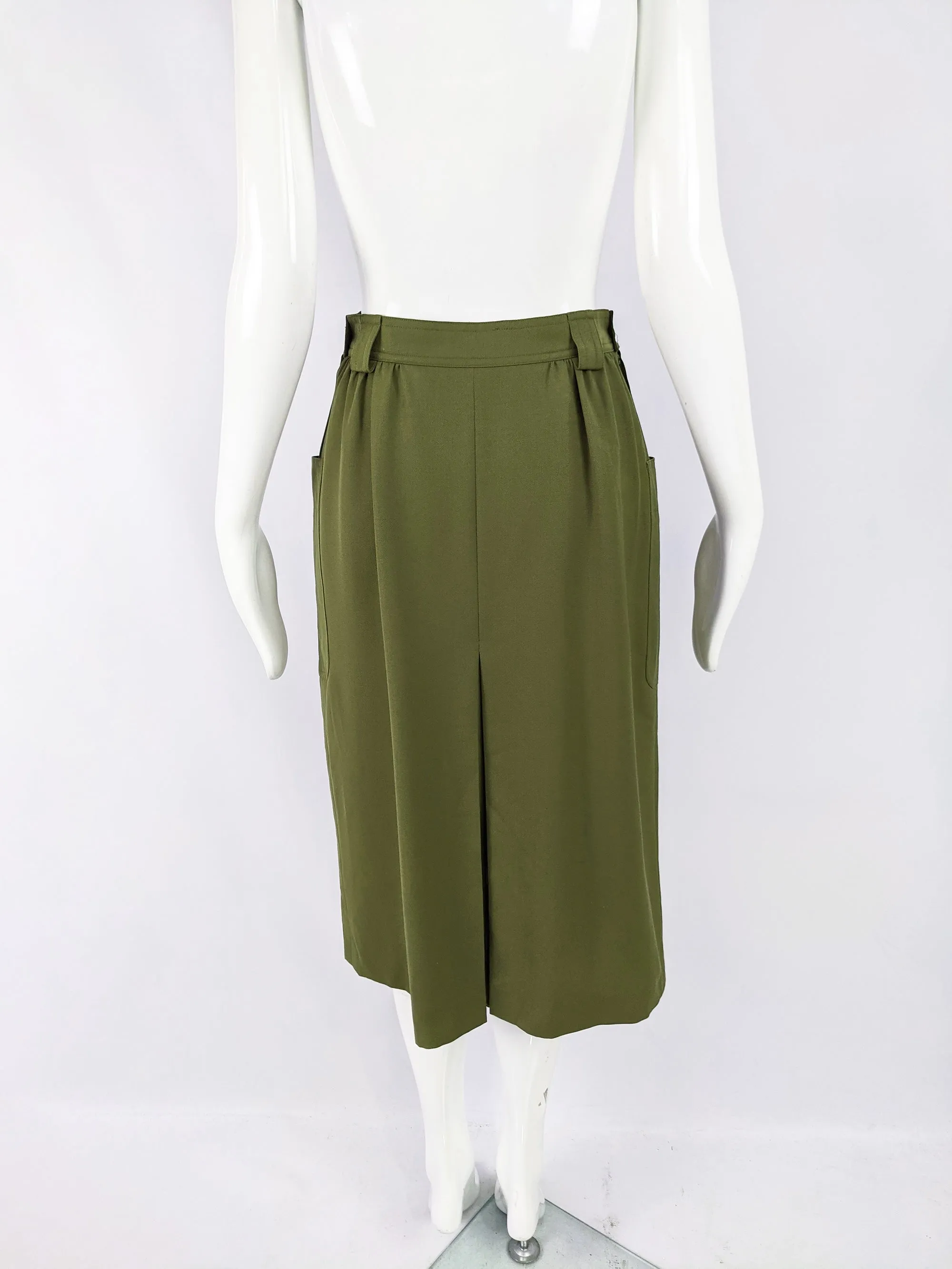 Vintage Womens Green Wool Gabardine Skirt, 1990s