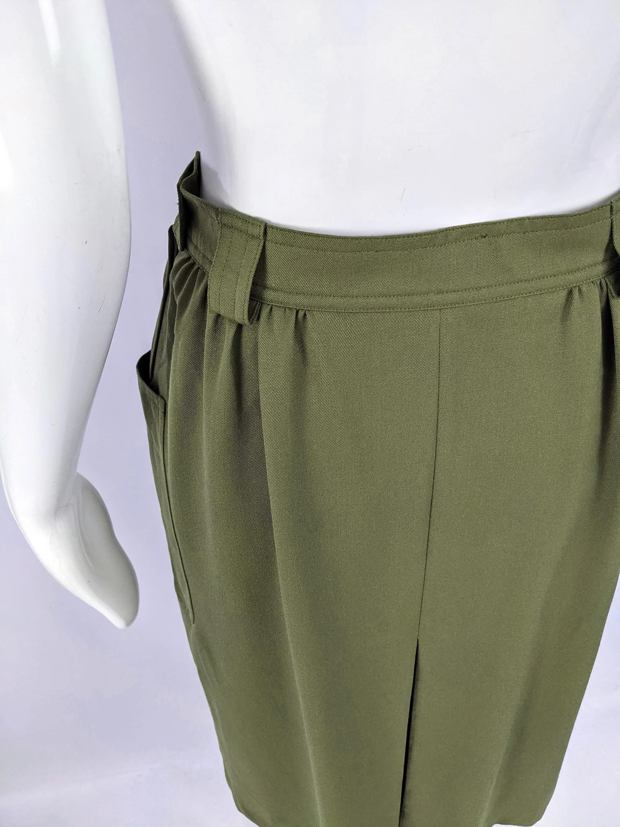 Vintage Womens Green Wool Gabardine Skirt, 1990s