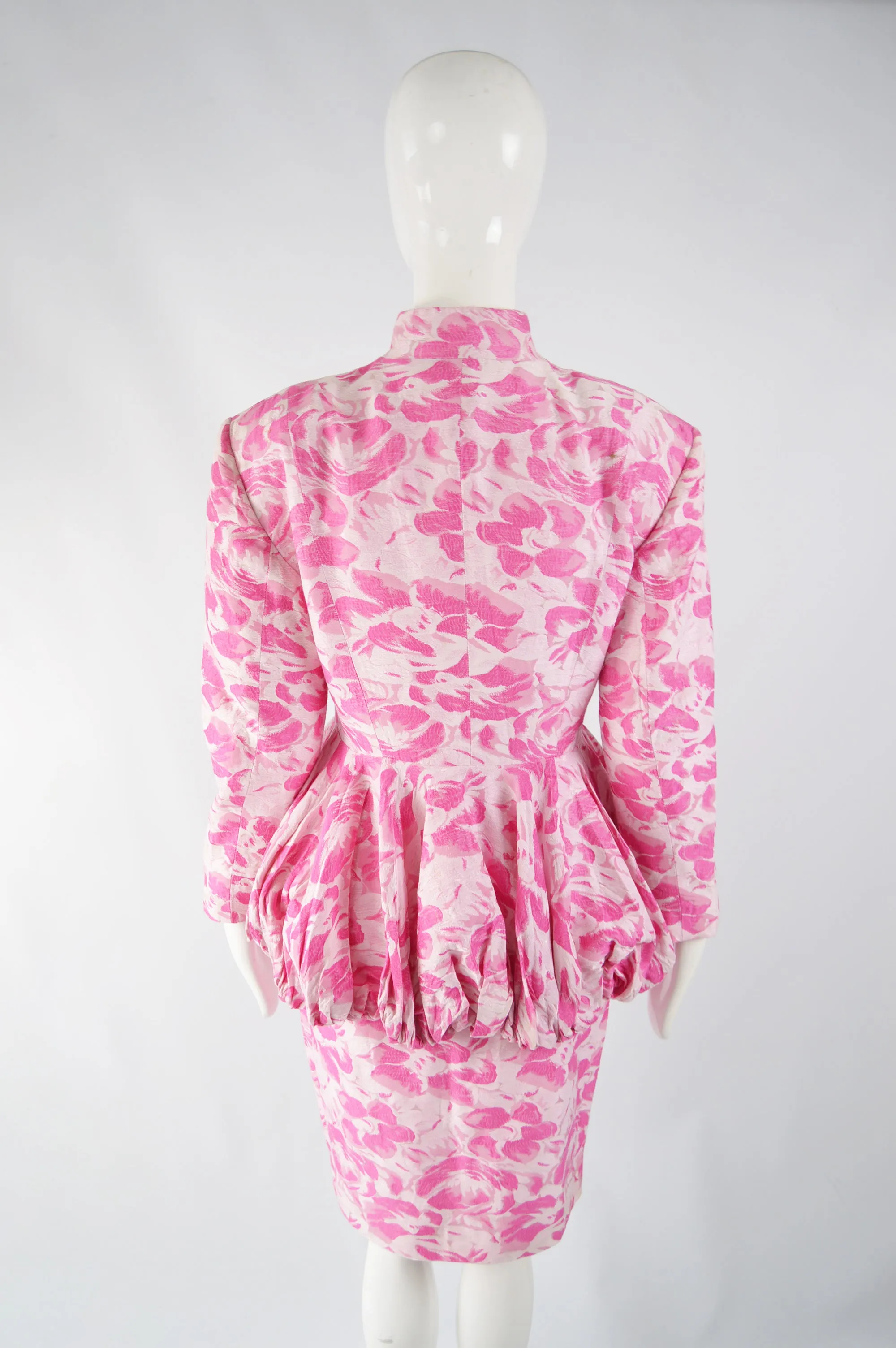 Vintage Womens Pink Floral Bustle Skirt Suit, 1980s