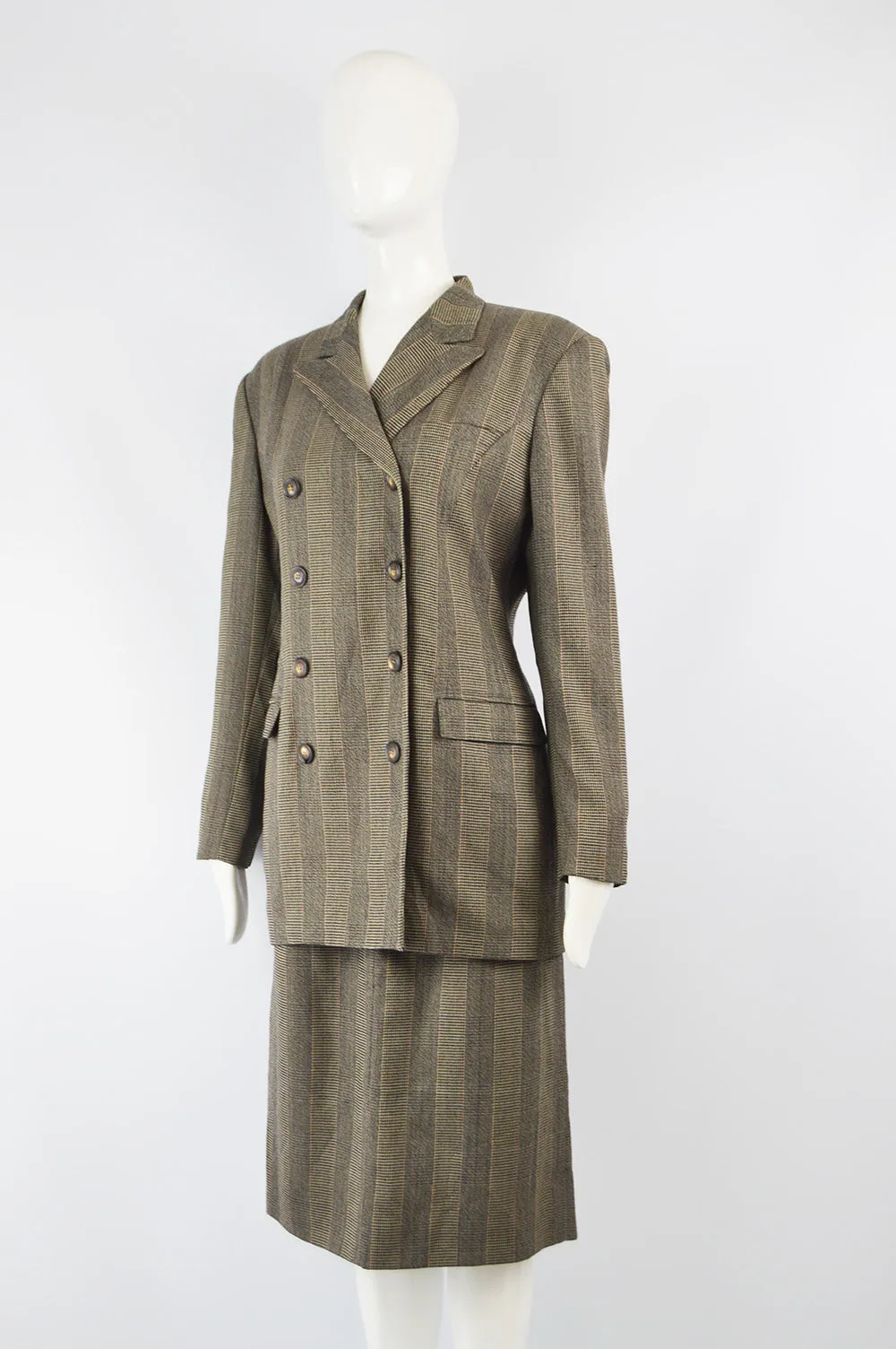 Vintage Womens Stuctured Shoulder Longline Skirt Suit, 1980s