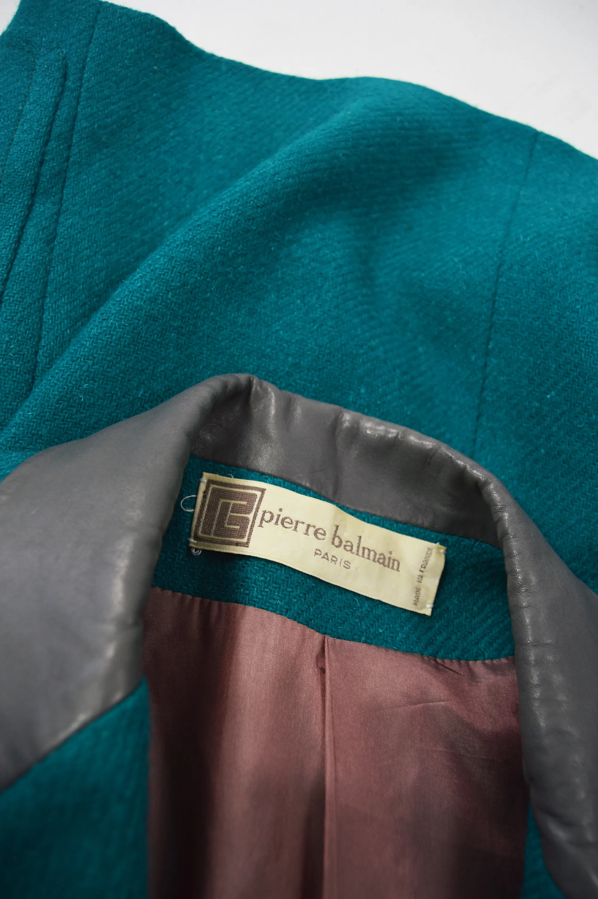 Vintage Womens Teal Wool & Leather Skirt Suit, 1980s