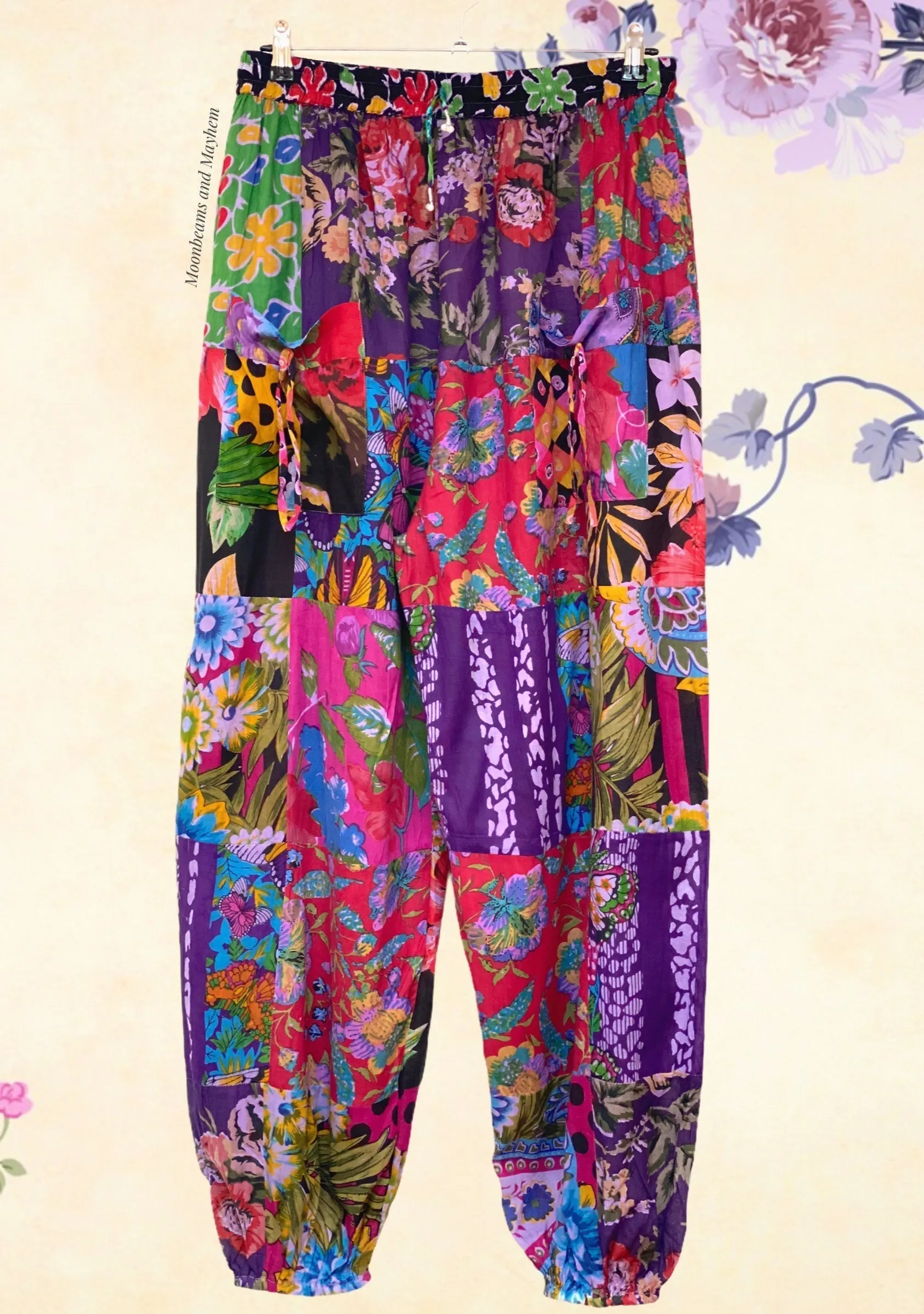 WILD BLOOMS PURPLE COTTON HAREM PANTS -  XL (079)